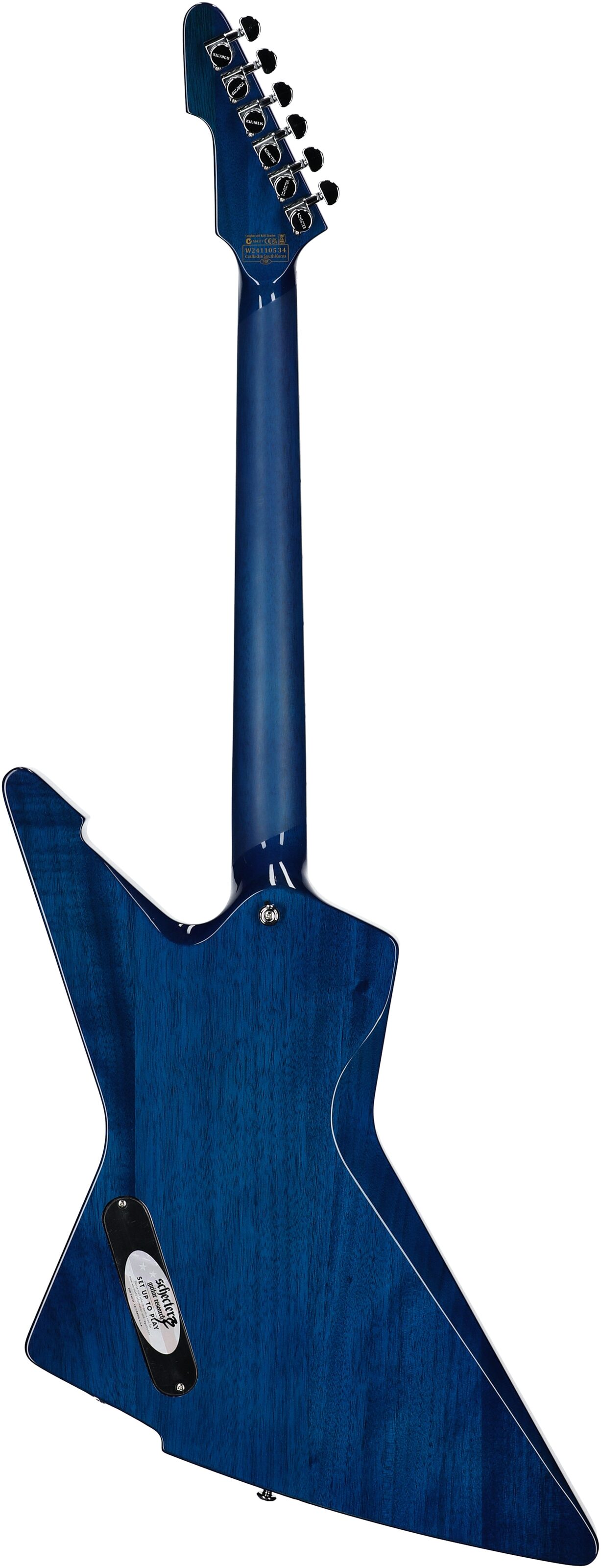 Schecter E-1 Electro-Resin Electric Guitar, Transparent Blue, Full Straight Back