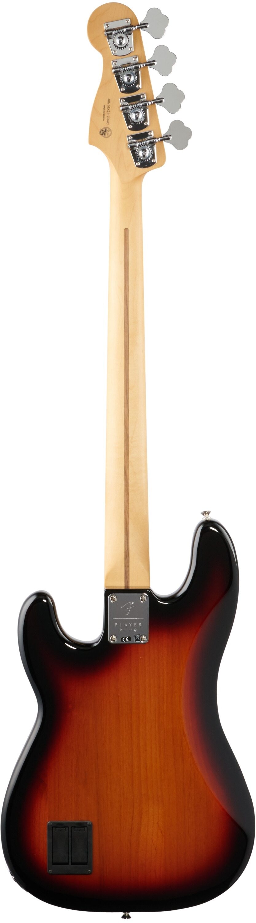 Fender Player Plus Precision Electric Bass, Pau Ferro Fingerboard (with Gig Bag), 3-Color Sunburst, Full Straight Back
