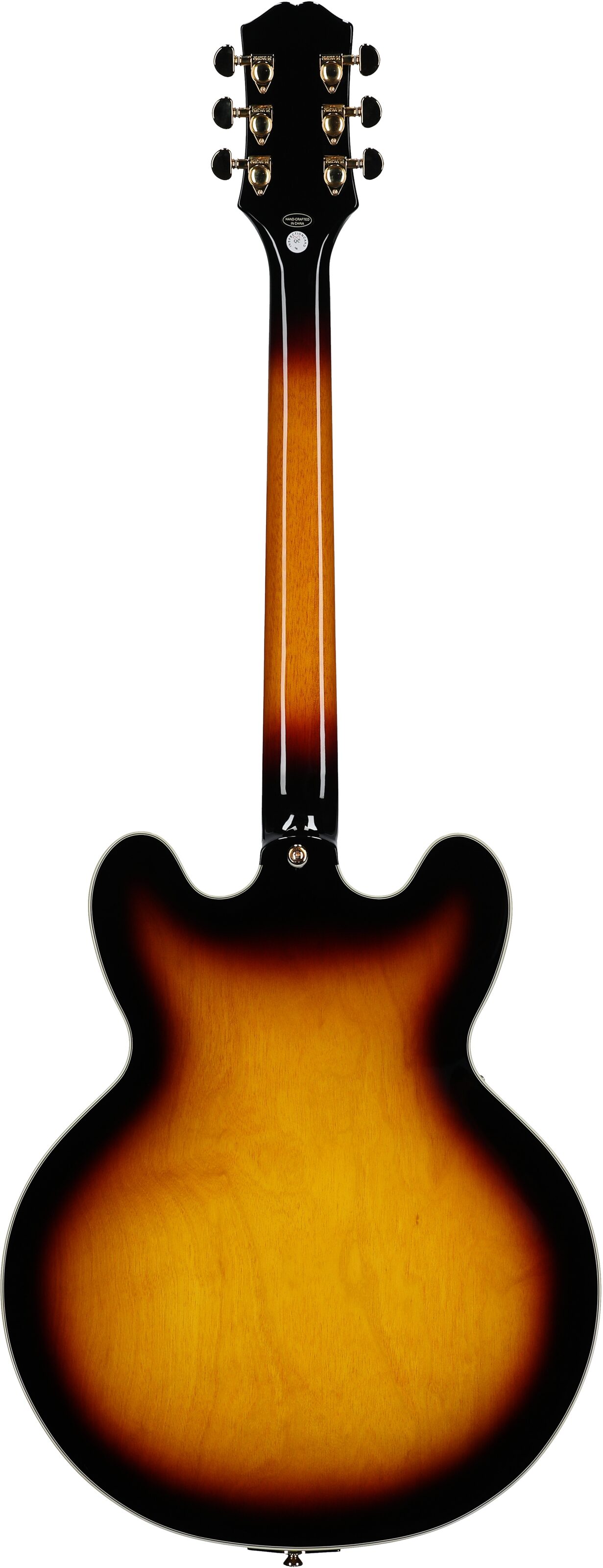 Epiphone Sheraton Semi-Hollow Body Electric Guitar, Left-Handed (with Gig Bag), Vintage Sunburst, Full Straight Back