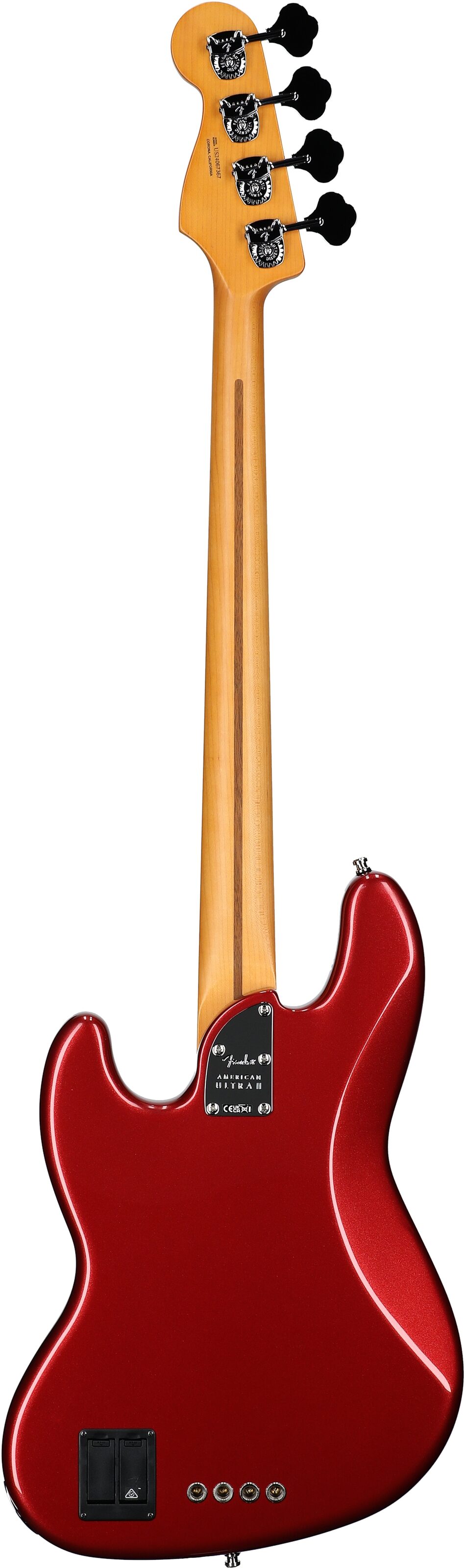 Fender American Ultra II Jazz Electric Bass, Maple Fingerboard (with Case), Sinister Red, Full Straight Back