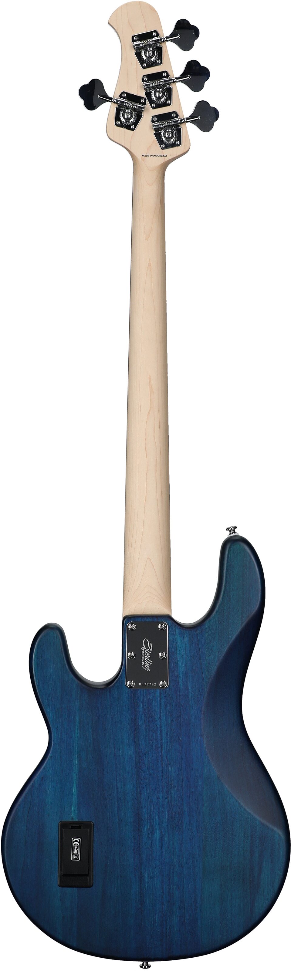 Sterling by Music Man StingRay Electric Bass, Transparent Blue Satin, Scratch and Dent, Full Straight Back