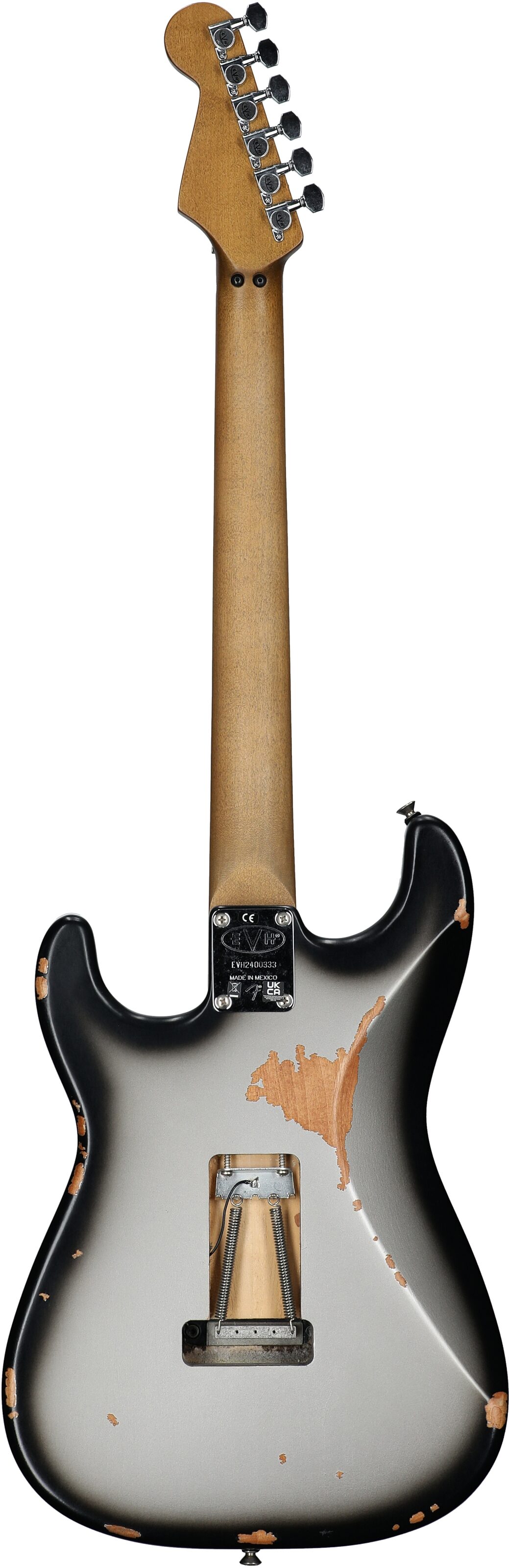 EVH Eddie Van Halen Frankenstein Relic Series Electric Guitar (with Gig Bag), Silverburst, Full Straight Back
