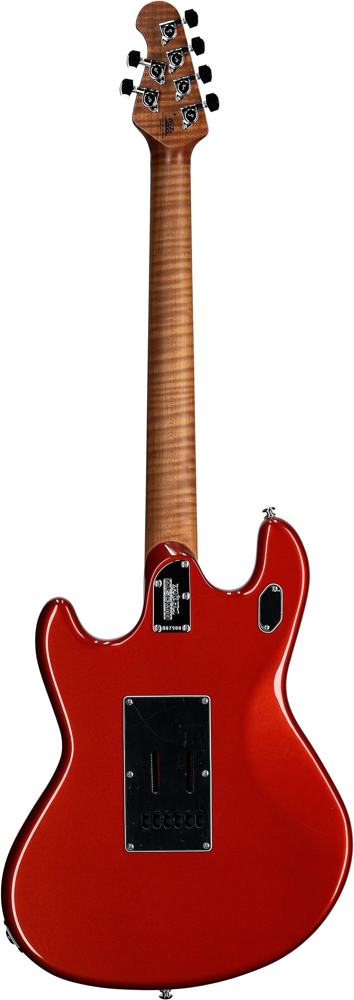 Ernie Ball Music Man StingRay RS Electric Guitar (with Case), Blood Orange, Full Straight Back