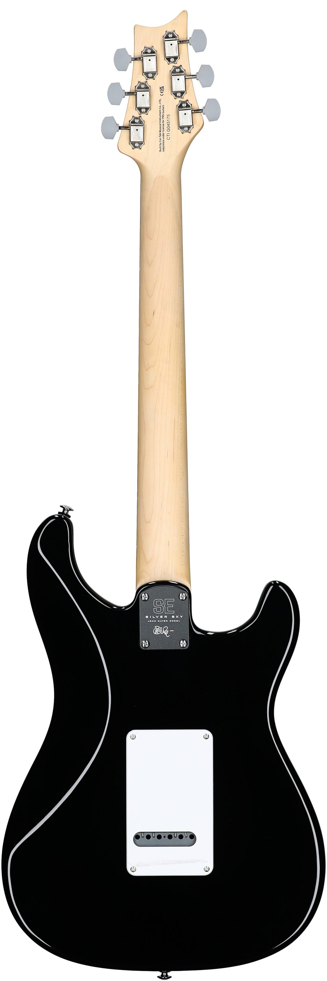 PRS Paul Reed Smith SE Silver Sky Electric Guitar, Left-Handed, Maple Fretboard (with Gig Bag), Piano Black, Full Straight Back