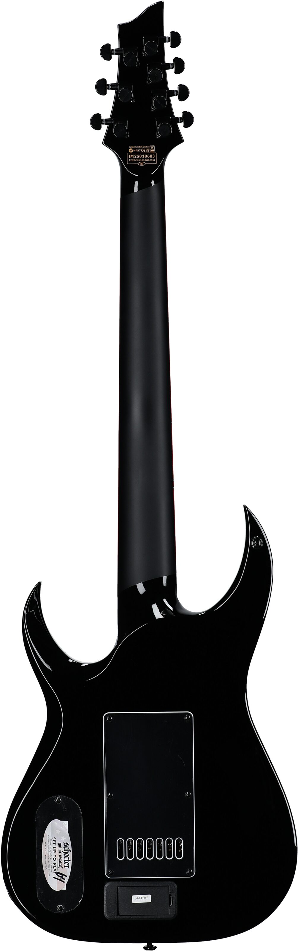 Schecter Sunset 7 ET Red Dawn Baritone Electric Guitar, 7-String, Gloss Black, Full Straight Back