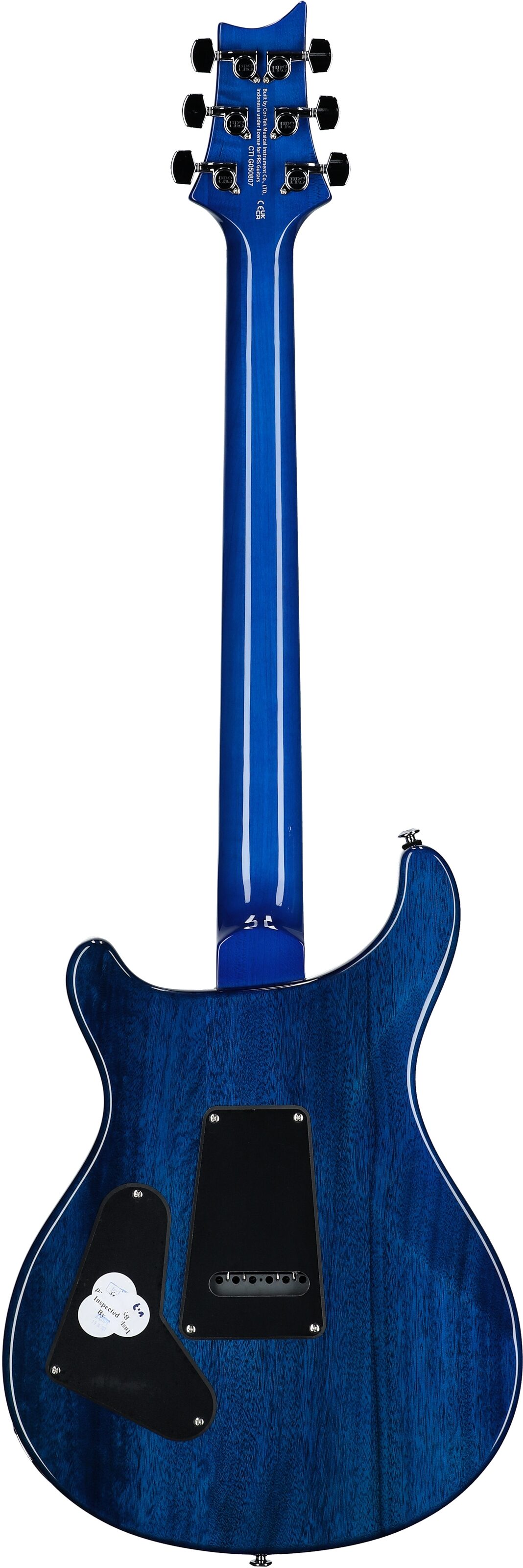 PRS Paul Reed Smith SE Custom 24-08 Quilt Electric Guitar (with Gig Bag), Lake Blue, Full Straight Back