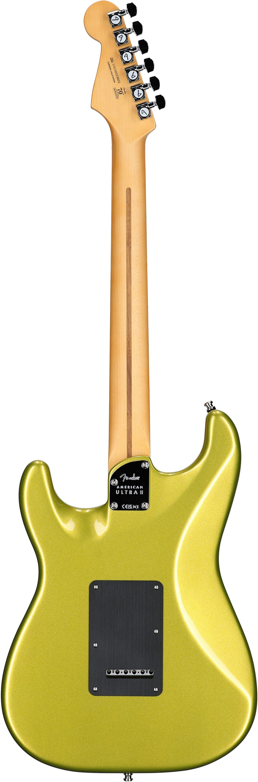 Fender American Ultra II Stratocaster Electric Guitar, Maple Fretboard (with Case), Solar Flare, Full Straight Back