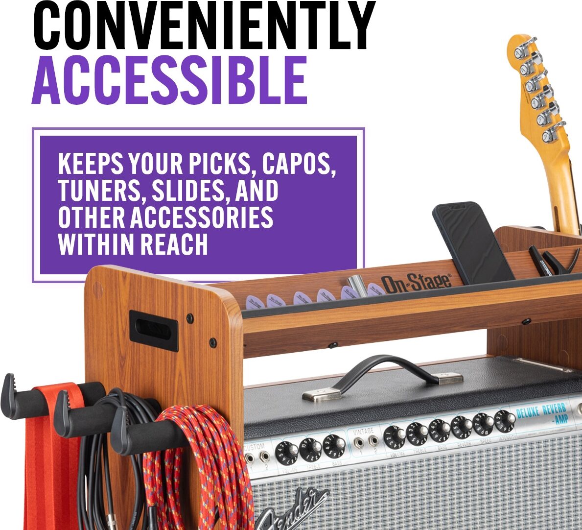 On-Stage GWS5000 Guitar Workstation, Rosewood, Angled Front