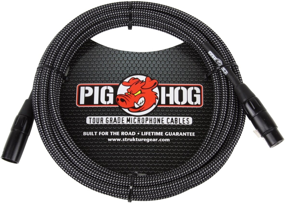 Pig Hog Woven XLR Microphone Cable, Black and White, 20 foot, Main