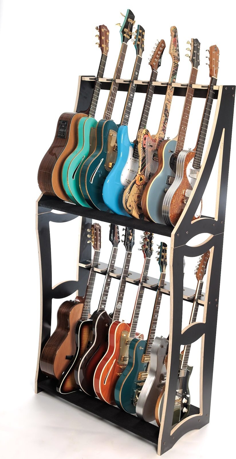 DRS Racks AB14 Black Guitar Rack (14-Space), Black, Action Position Back