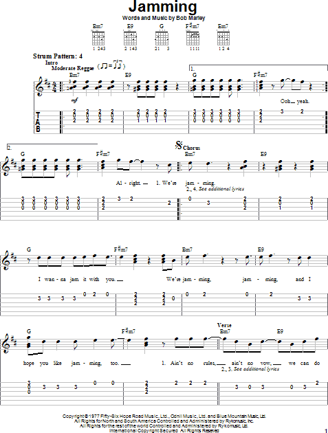 Jamming - Bob Marley - Guitar chords and tabs