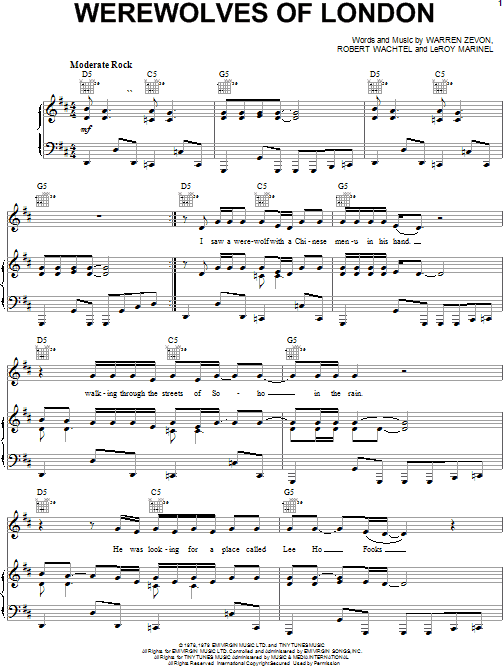 Werewolves of London Sheet Music - 8 Arrangements Available Instantly -  Musicnotes