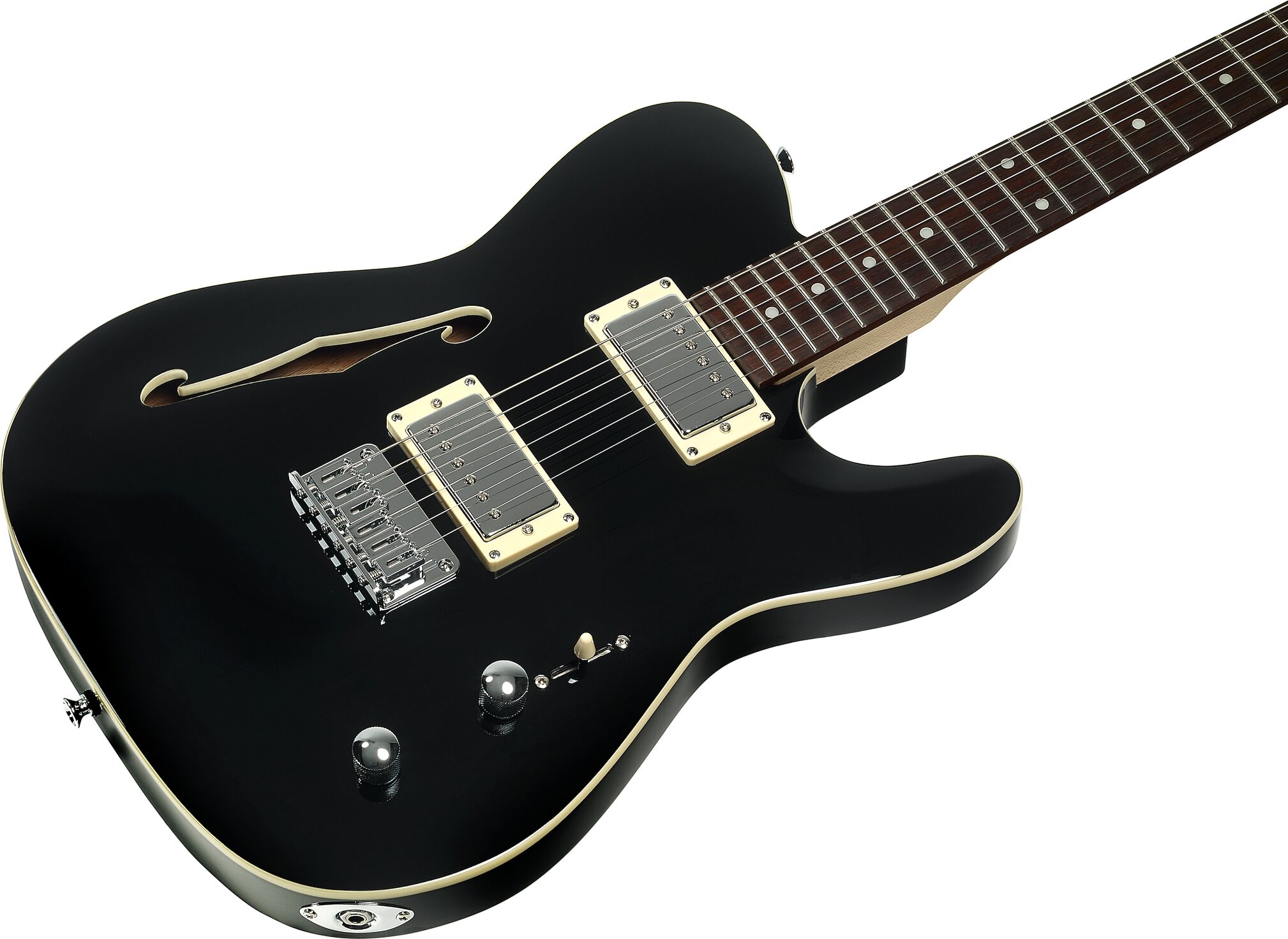 Michael Kelly 58 Thinline Electric Guitar, Gloss Black, Action Position Front