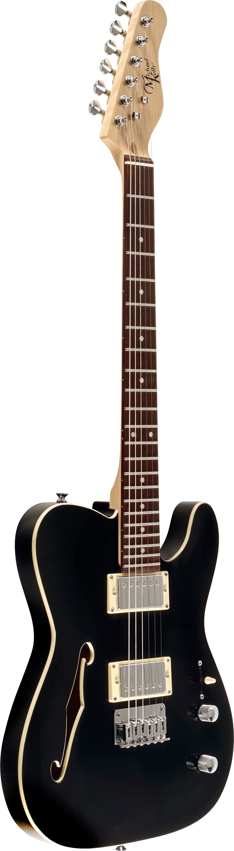 Michael Kelly 58 Thinline Electric Guitar, Gloss Black, Action Position Back