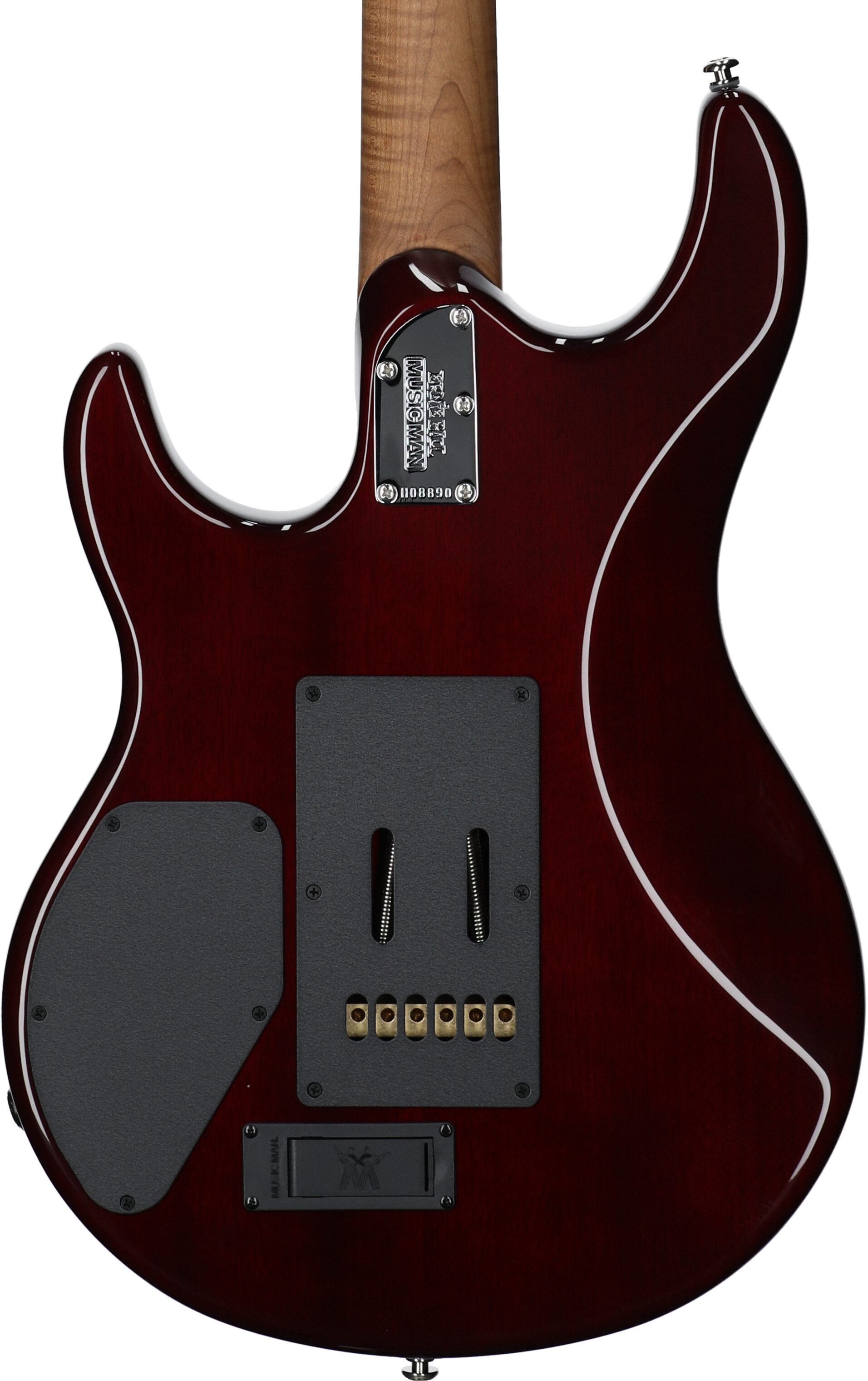 Ernie Ball Music Man Maple Top Luke 4 HH Electric Guitar (with Gig Bag), Afterburn, Serial Number H08890, Body Straight Back