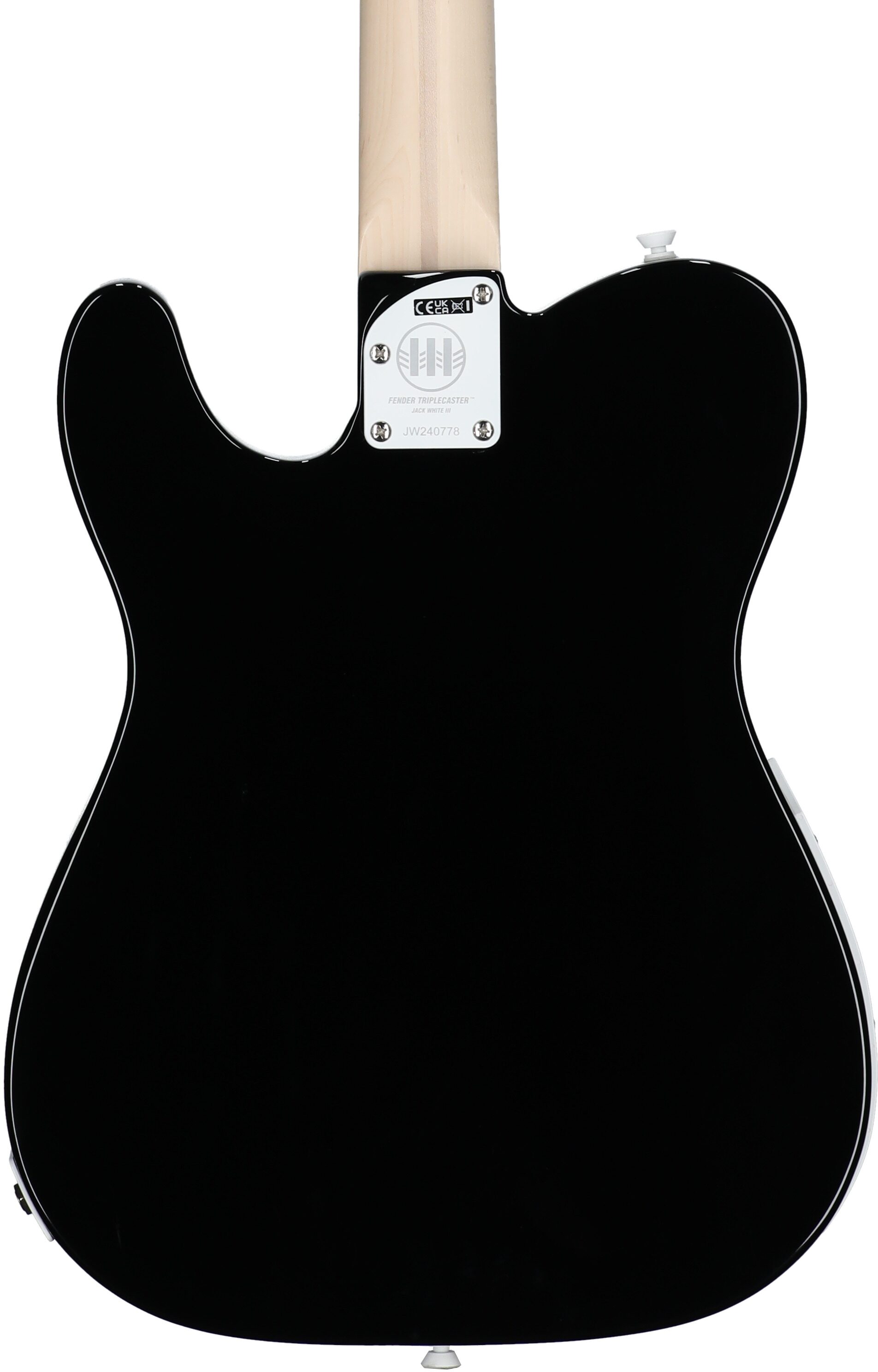 Fender Limited Edition Jack White Triplecaster Telecaster Electric Guitar, Maple Fingerboard (with Case), Black, Serial Number JW240778, Body Straight Back