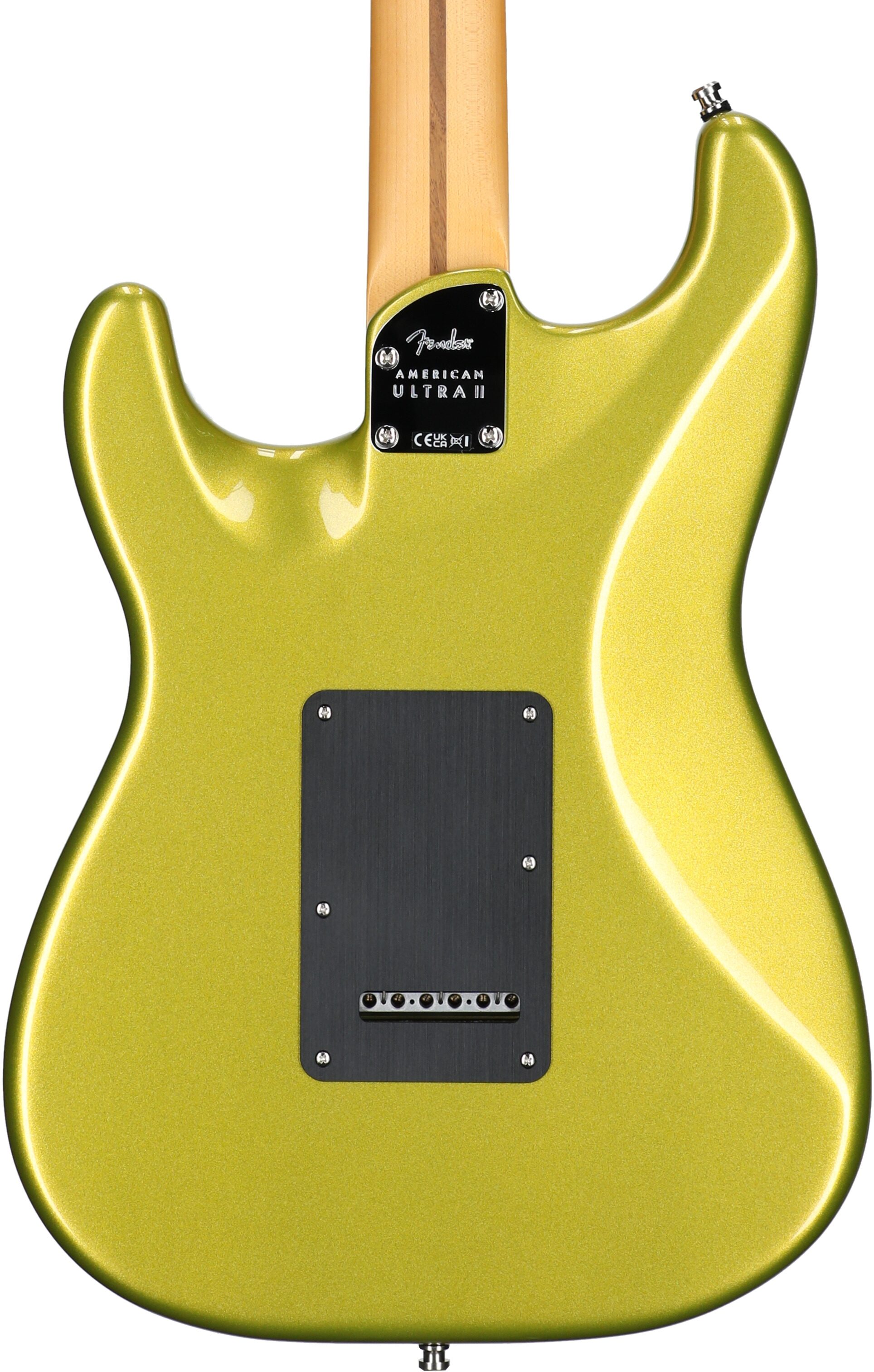 Fender American Ultra II Stratocaster Electric Guitar, Maple Fretboard (with Case), Solar Flare, Body Straight Back