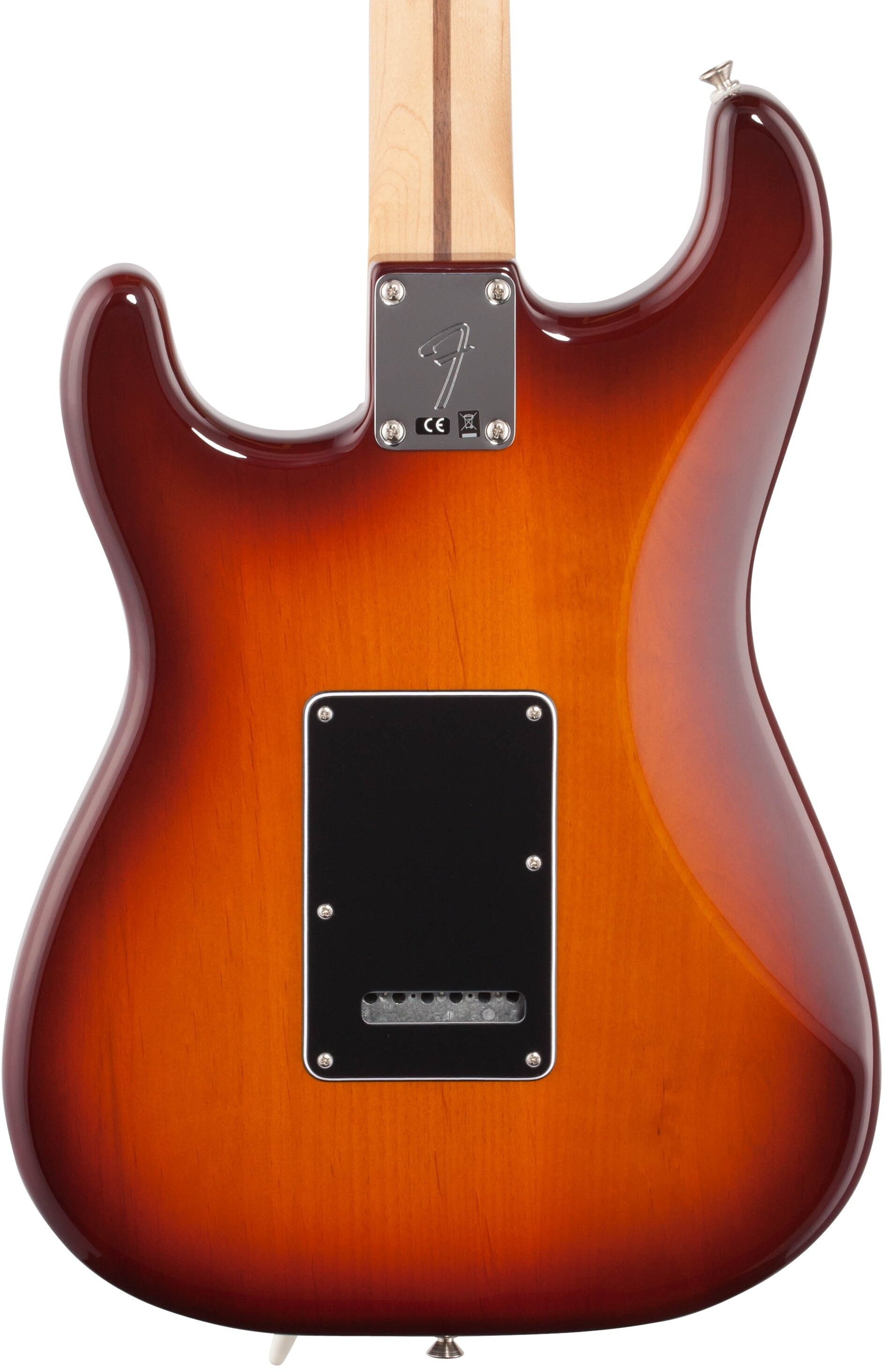 Fender Player Stratocaster Plus Top Pau Ferro Electric Guitar, Tobacco Sunburst, Body Straight Back