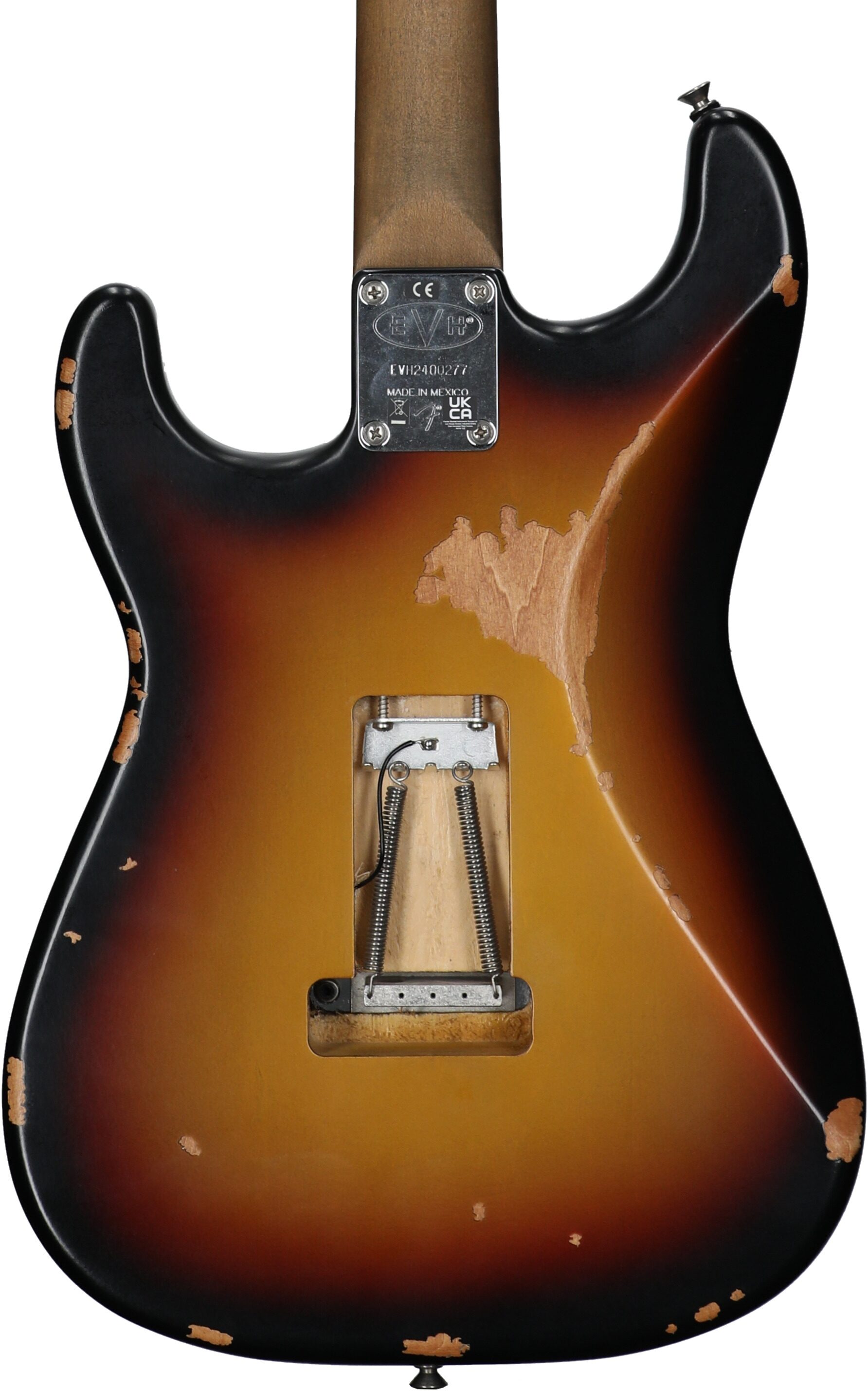 EVH Eddie Van Halen Frankenstein Relic Series Electric Guitar (with Gig Bag), Vintage Sunburst, Body Straight Back