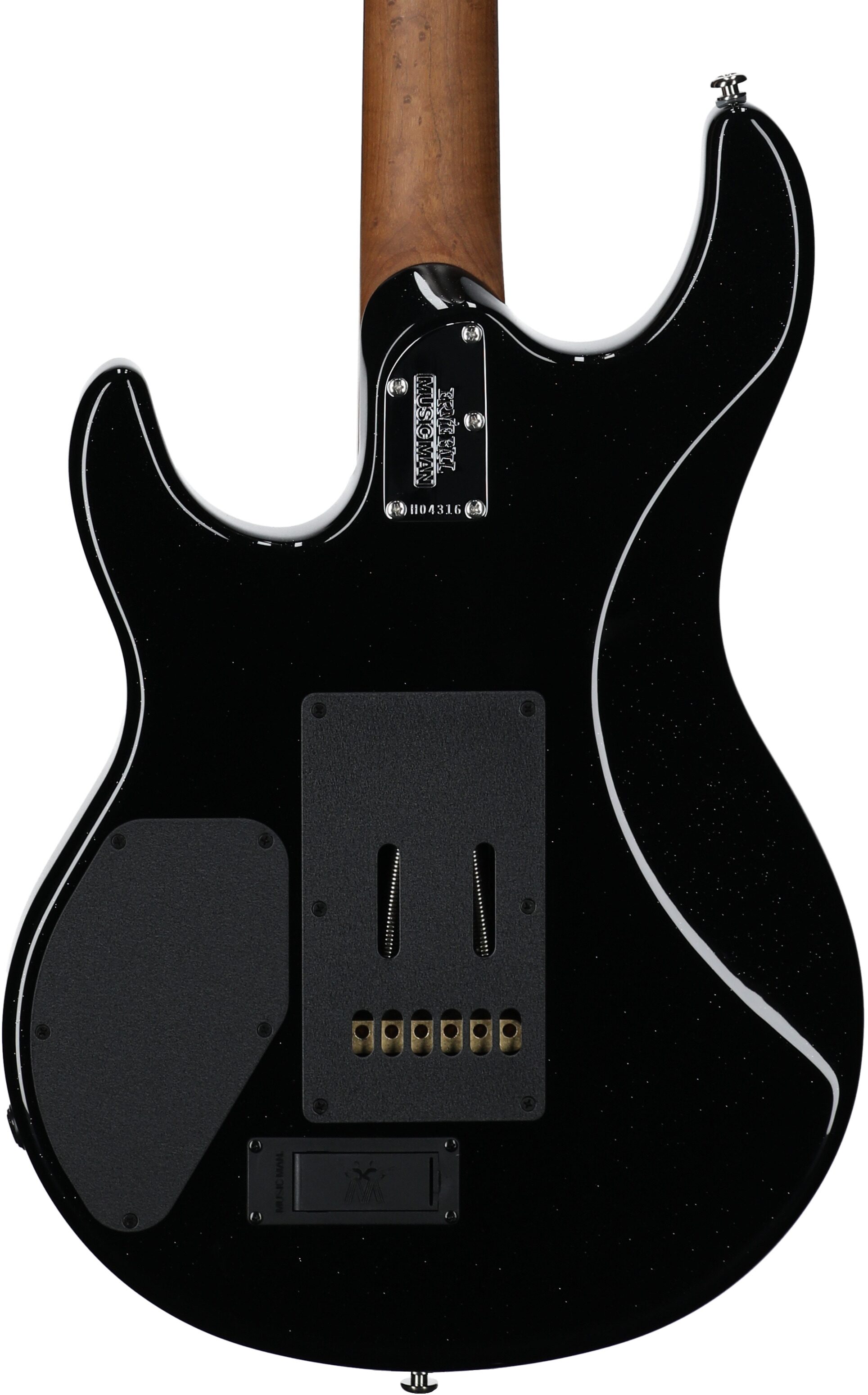 Ernie Ball Music Man Luke 4 HSS Electric Guitar, Black Sparkle, Body Straight Back