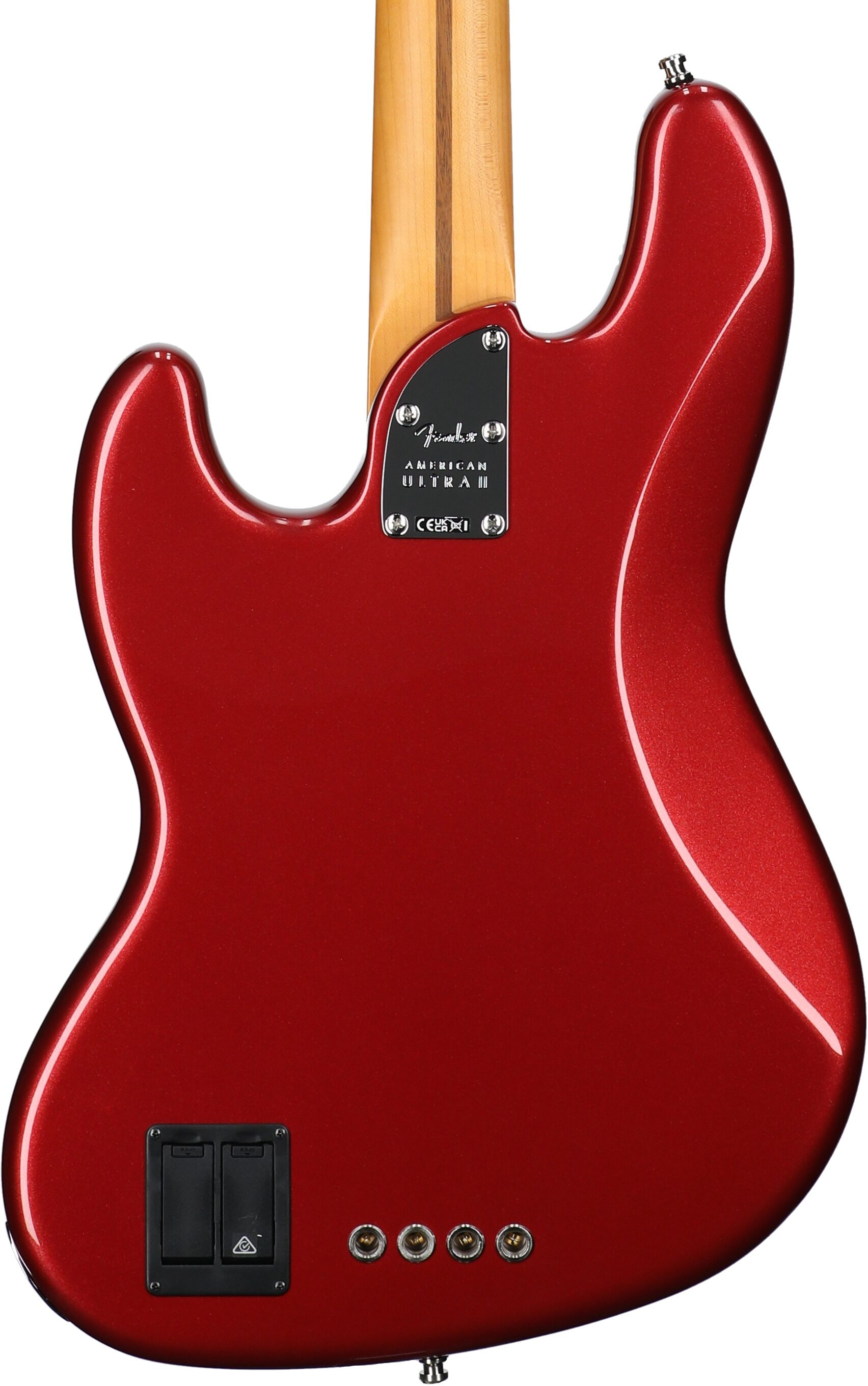 Fender American Ultra II Jazz Electric Bass, Maple Fingerboard (with Case), Sinister Red, Body Straight Back