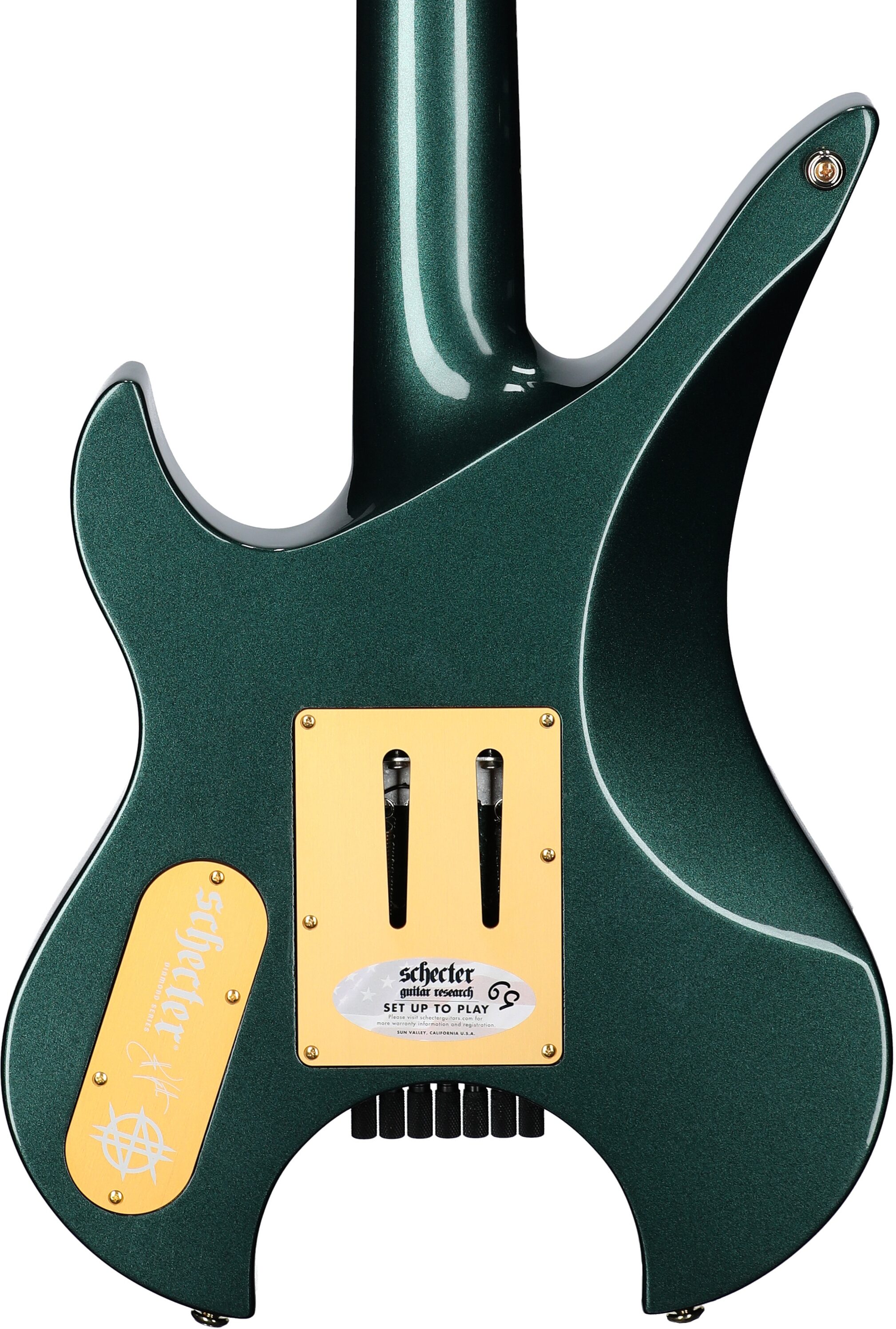 Schecter Synyster Gates 7 Headless Electric Guitar, 7-String, Oak Green Metallic, Body Straight Back