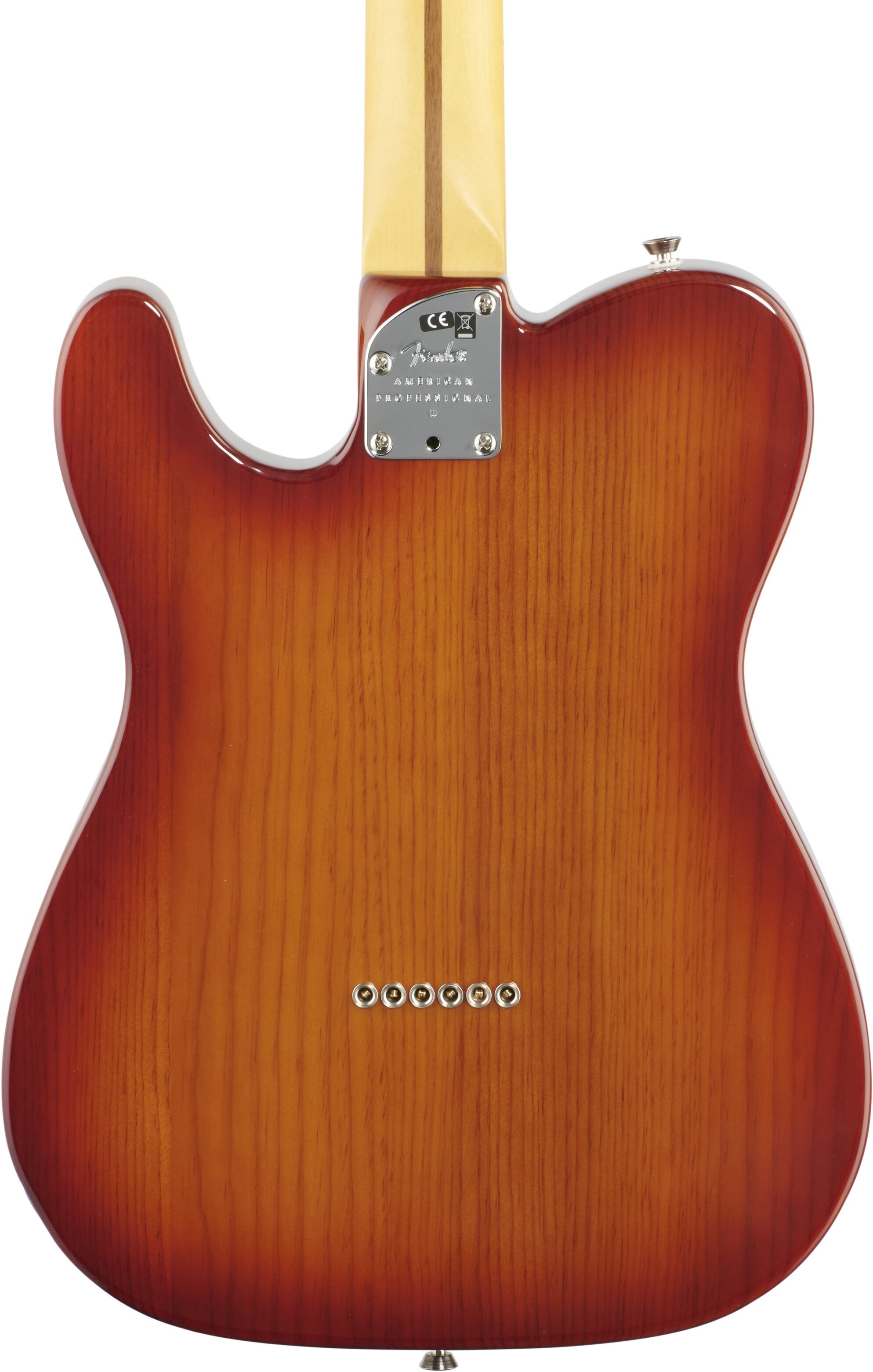 Fender American Professional II Telecaster Electric Guitar, Maple Fingerboard (with Case), Sienna Sunburst, Body Straight Back