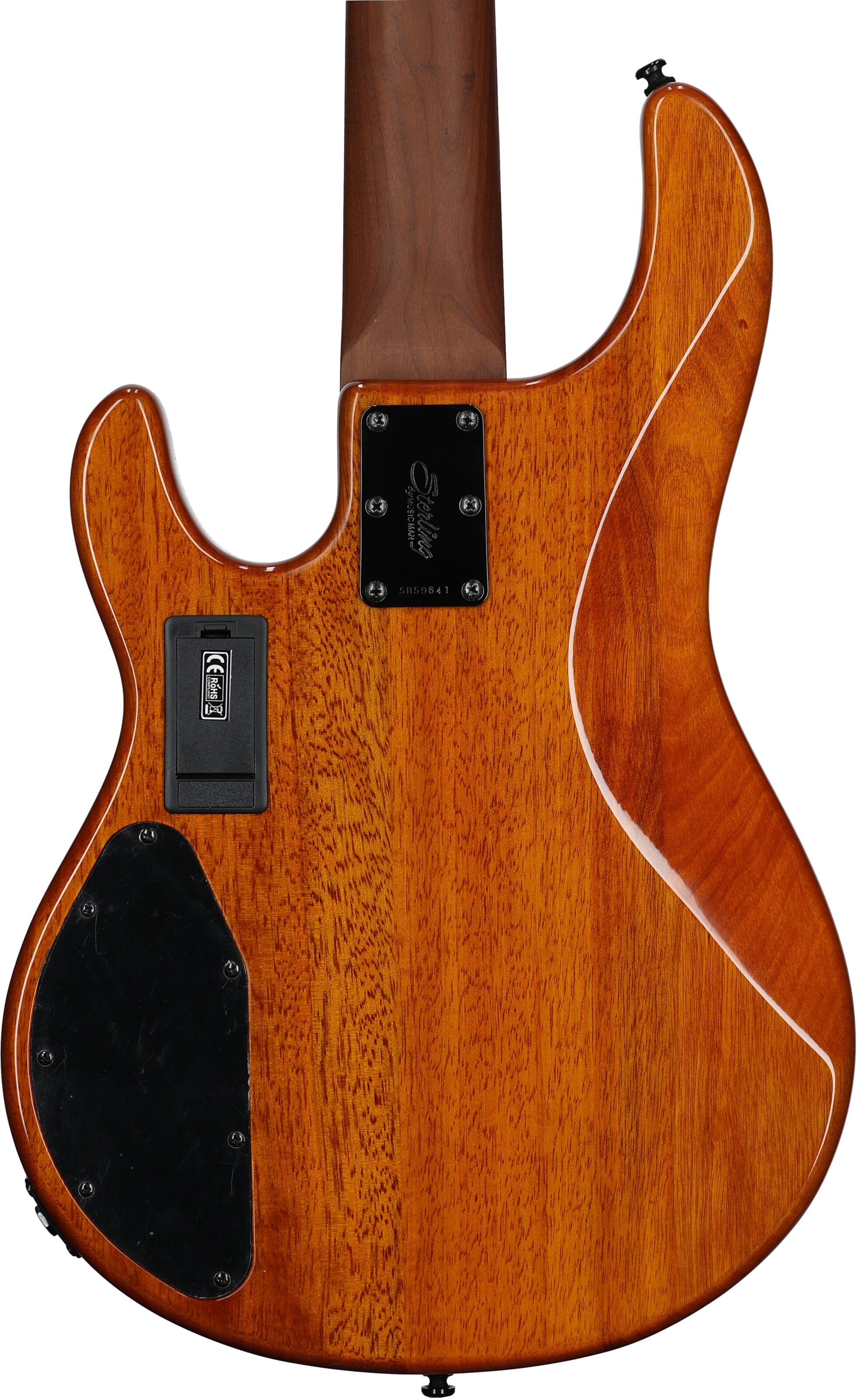 Sterling by Music Man StingRay Ray35HH Electric Bass (with Gig Bag), Amber Poplar, Body Straight Back