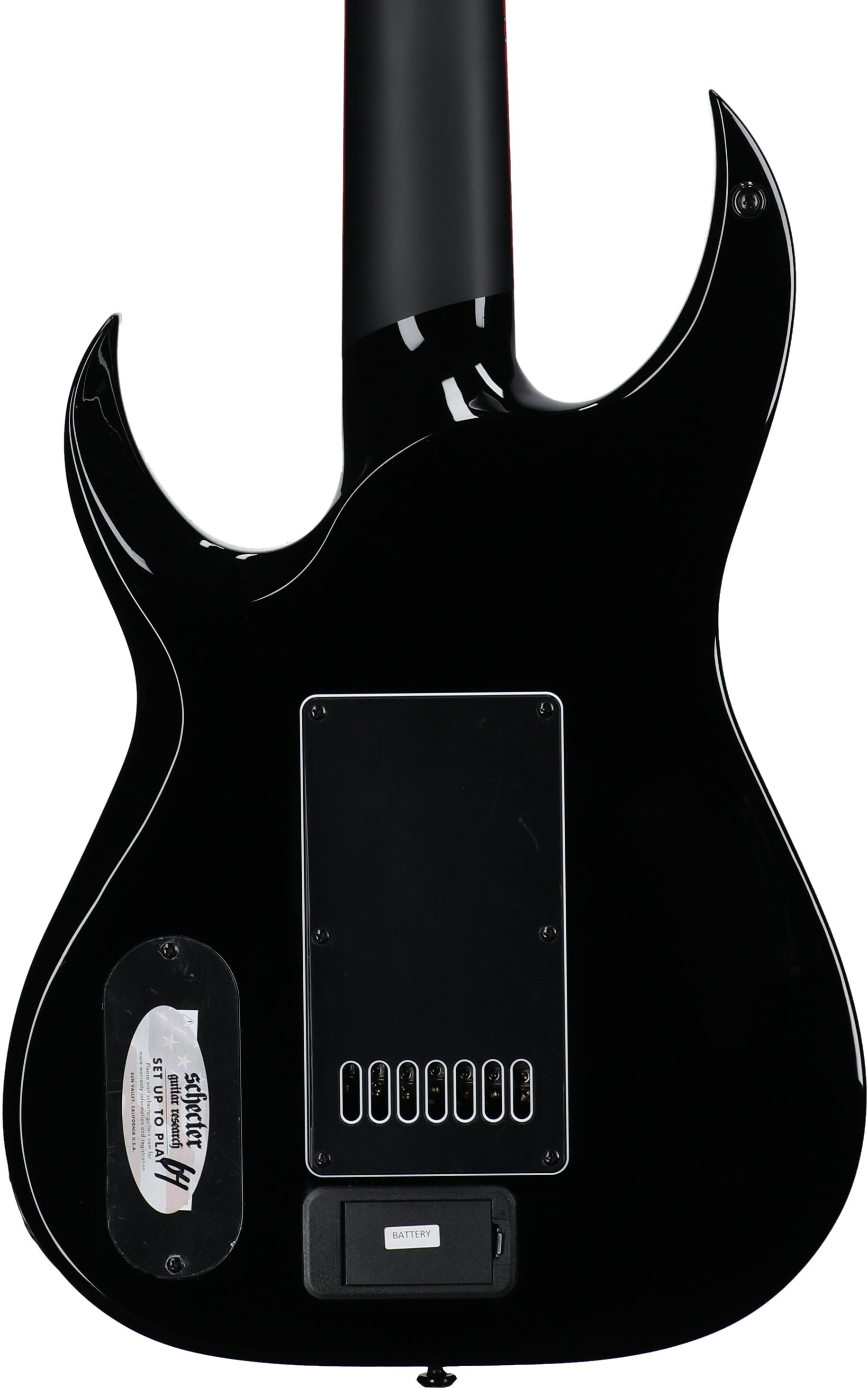 Schecter Sunset 7 ET Red Dawn Baritone Electric Guitar, 7-String, Gloss Black, Body Straight Back