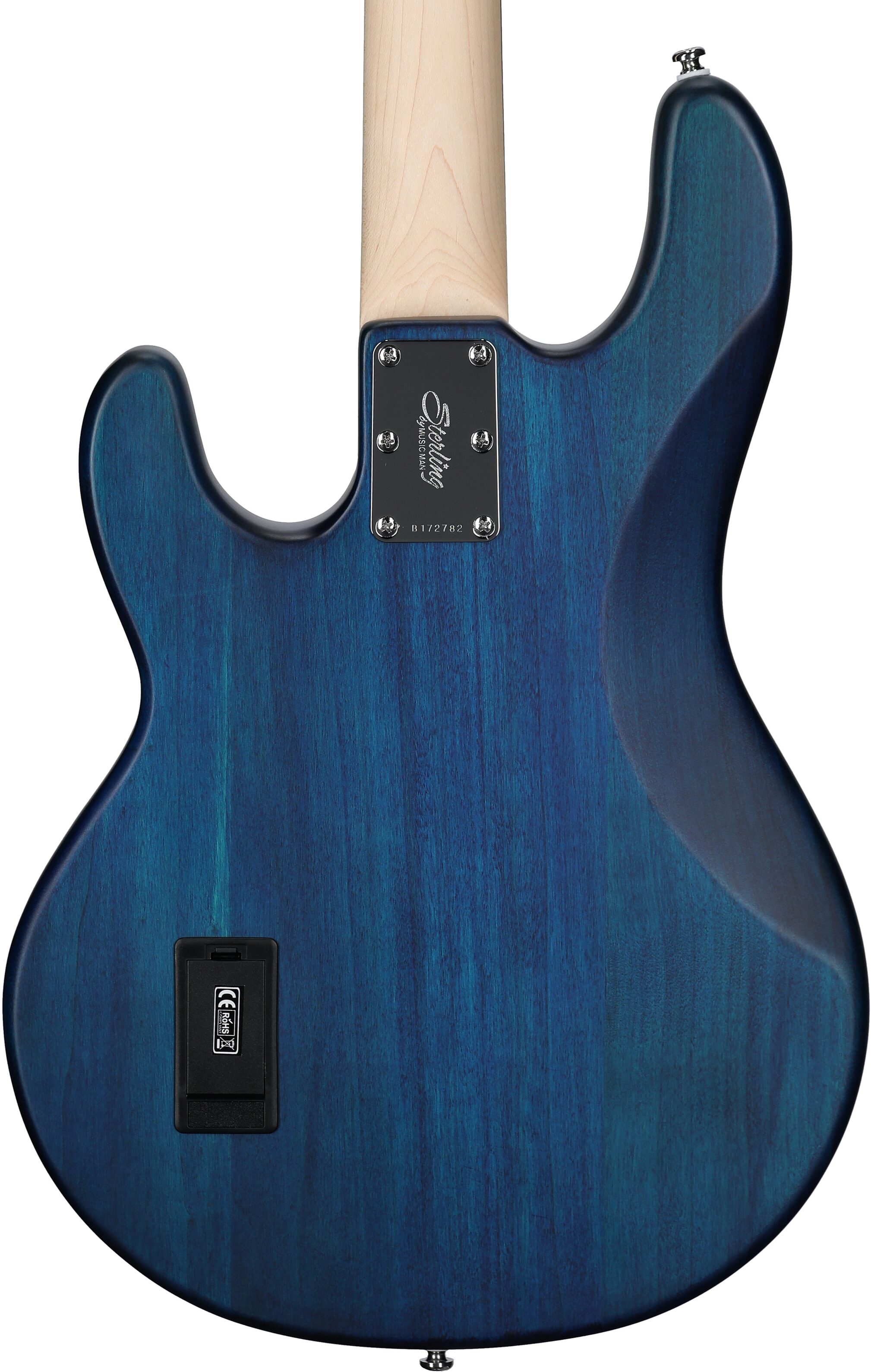 Sterling by Music Man StingRay Electric Bass, Transparent Blue Satin, Scratch and Dent, Body Straight Back