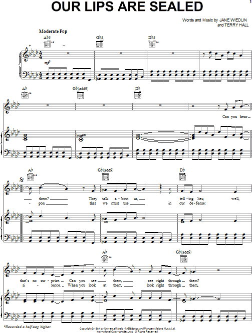 Our Lips Are Sealed - Piano/Vocal/Guitar, New, Main