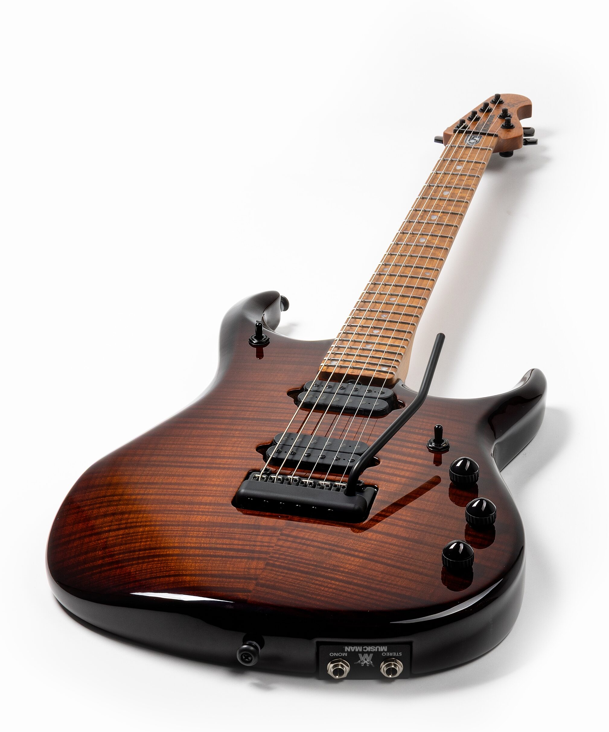 Ernie Ball Music Man John Petrucci JP15 Electric Guitar (with Case), Amber Waves Flame, Action Position Back