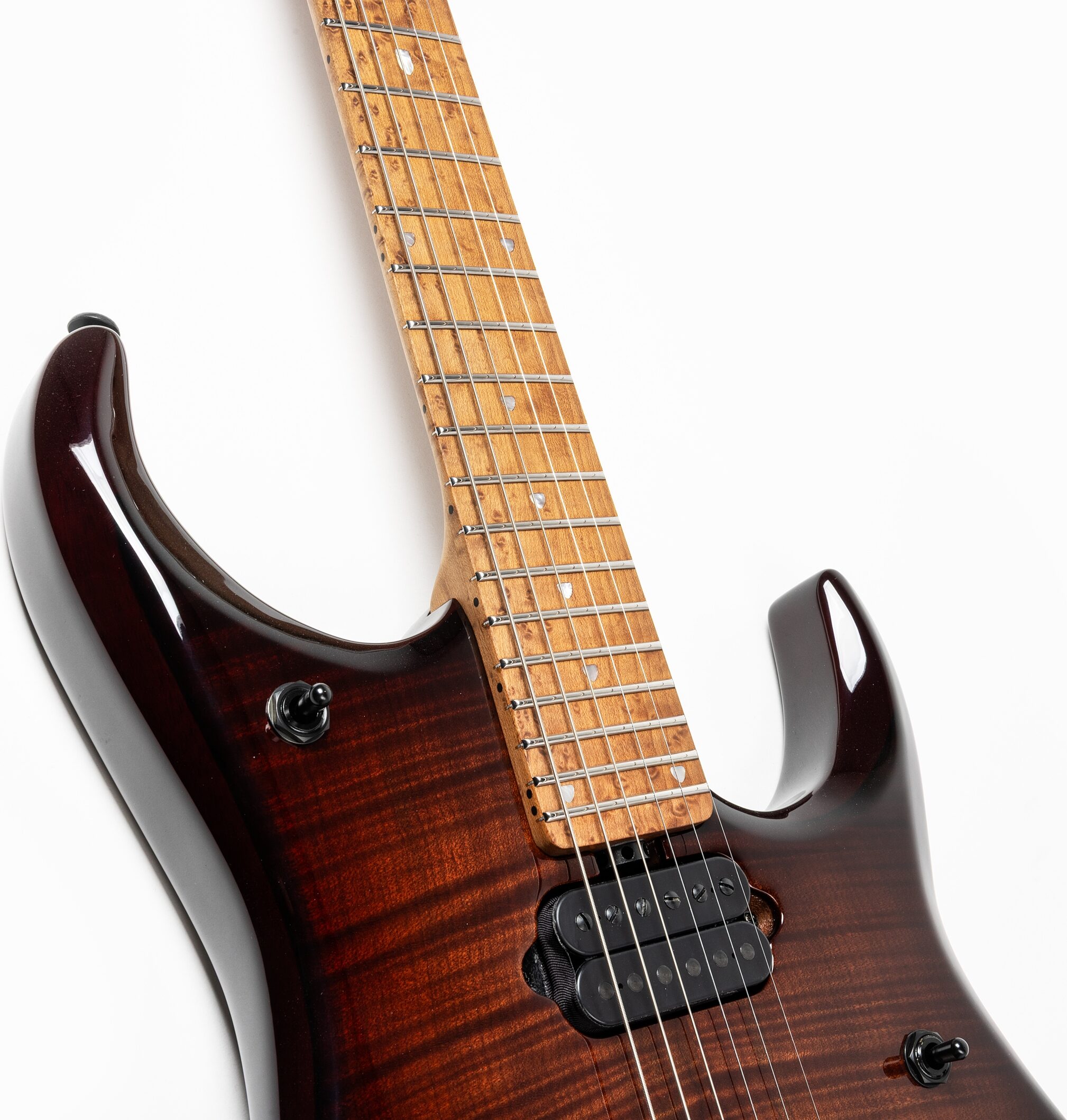 Ernie Ball Music Man John Petrucci JP15 Electric Guitar (with Case), Amber Waves Flame, Action Position Back