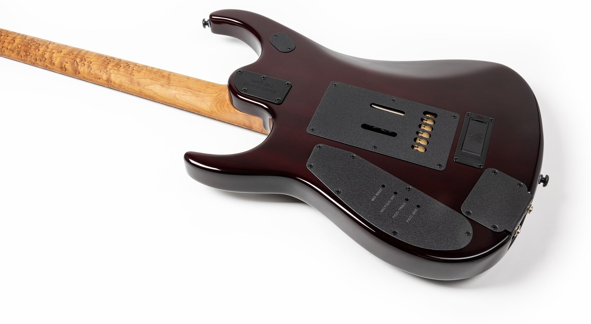 Ernie Ball Music Man John Petrucci JP15 Electric Guitar (with Case), Amber Waves Flame, Action Position Back