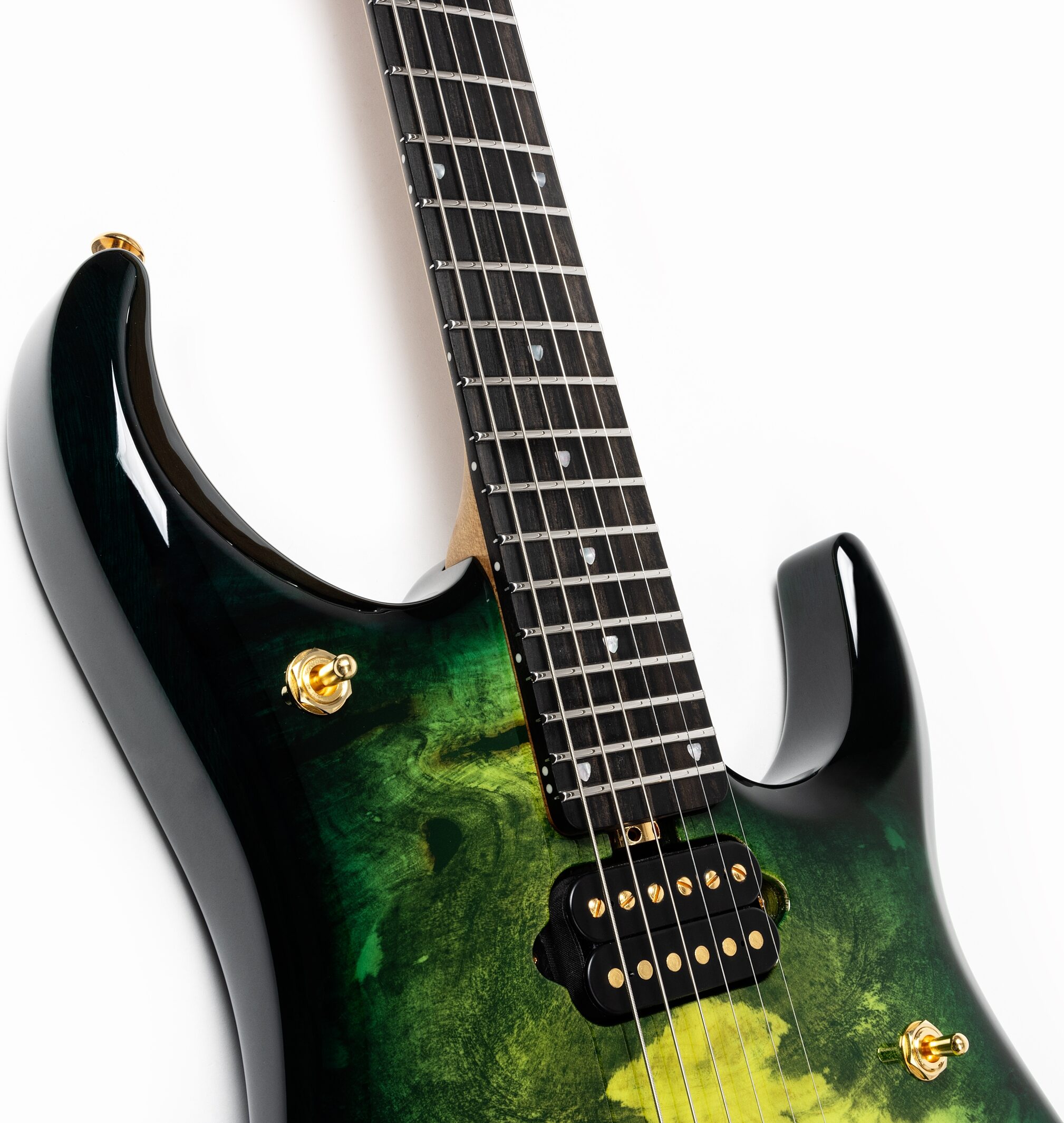 Ernie Ball Music Man JP15 BFR Electric Guitar (with Case), Toxic Sludge, Action Position Back