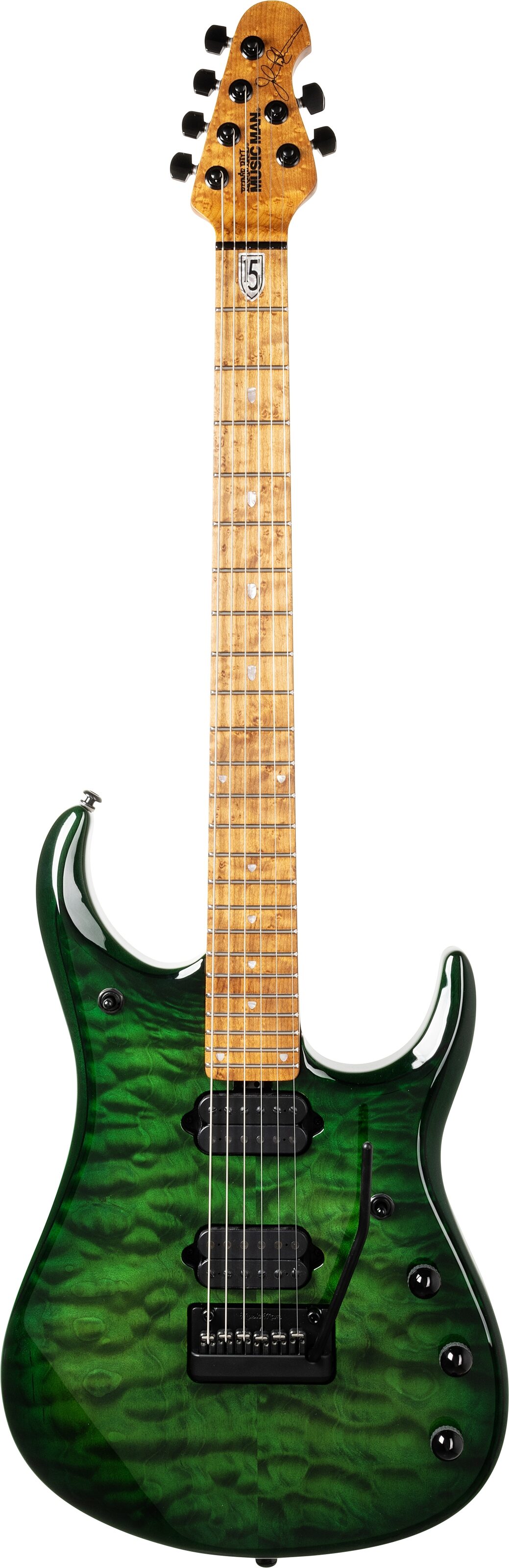 Ernie Ball Music Man John Petrucci JP15 Electric Guitar (with Case), Green Tiger Eye Quilt, Action Position Back