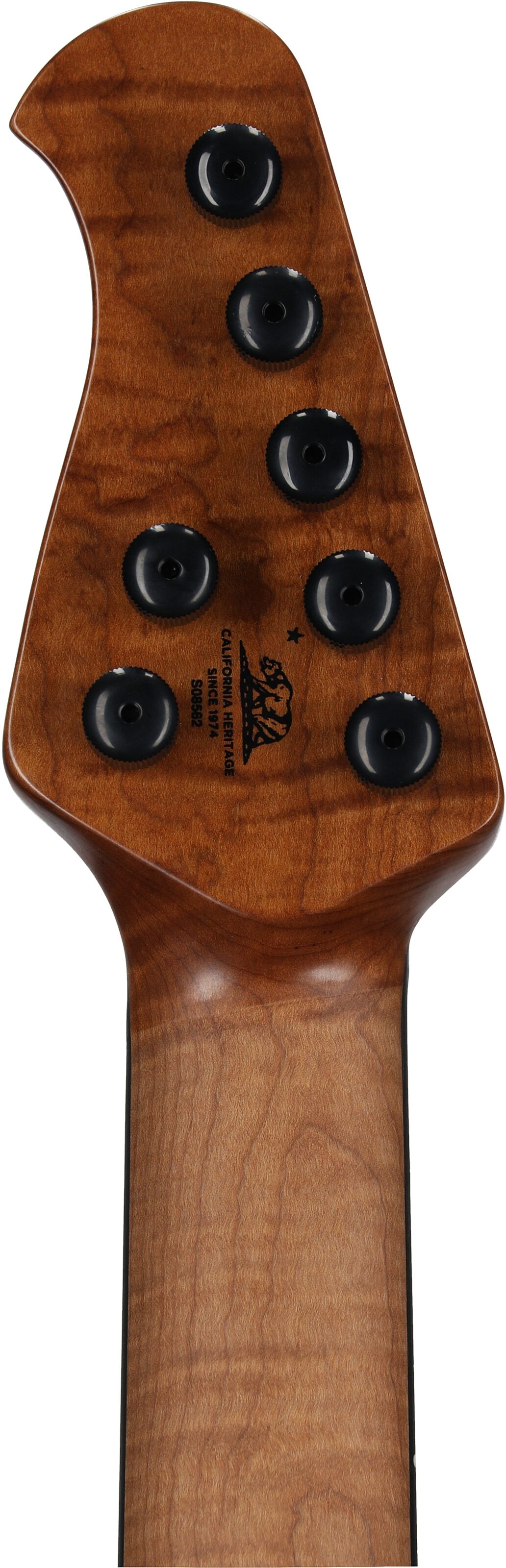 Ernie Ball Music Man Kaizen 7 Electric Guitar (with Case), Apollo Black, Serial Number S08562, Headstock Straight Back