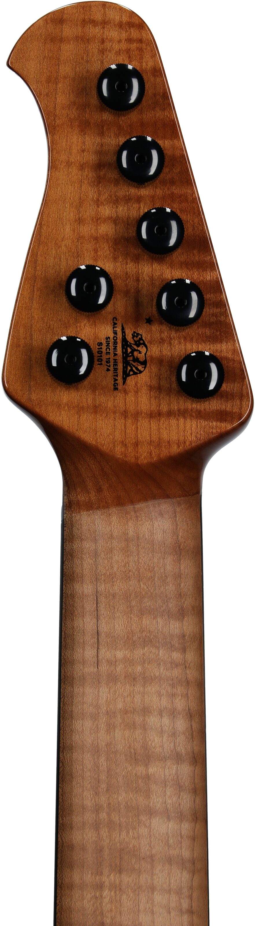 Ernie Ball Music Man Kaizen 7 Electric Guitar (with Case), Ember Burst, Serial Number S10101, Headstock Straight Back