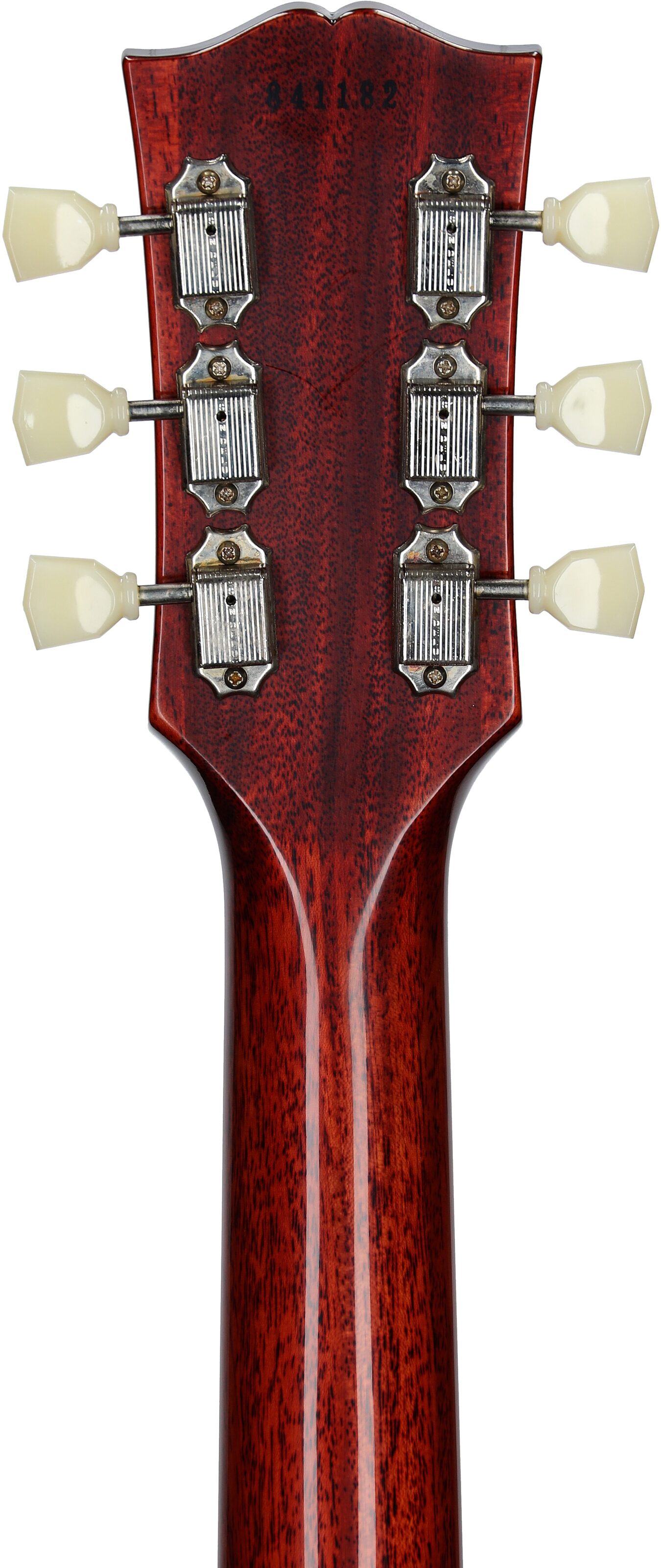 Gibson Custom 1958 Les Paul Standard Reissue Electric Guitar (with Case), Washed Cherry Sunburst, Serial Number 841182, Headstock Straight Back