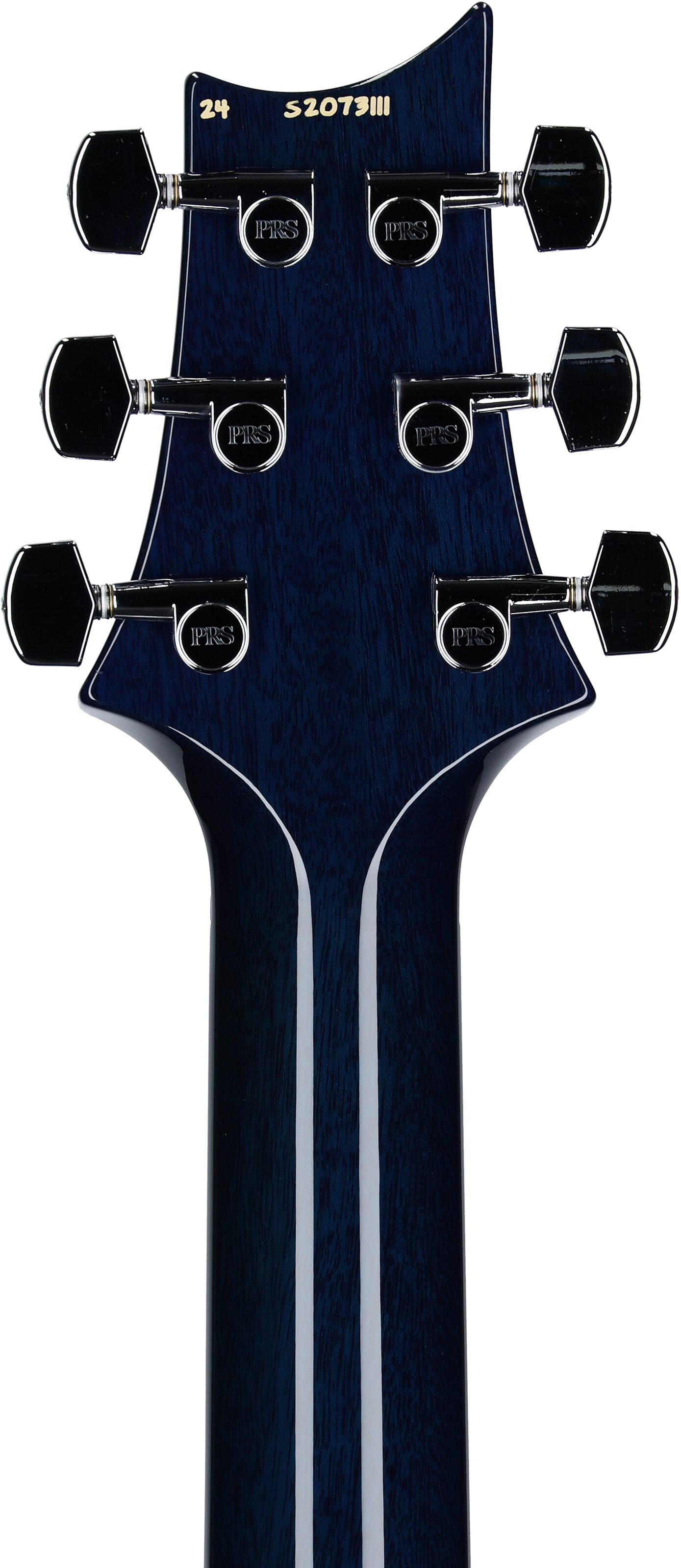 PRS Paul Reed Smith S2 Custom 24 Quilt Electric Guitar (with Gig Bag), Makena Blue, Serial Number S2073111, Headstock Straight Back
