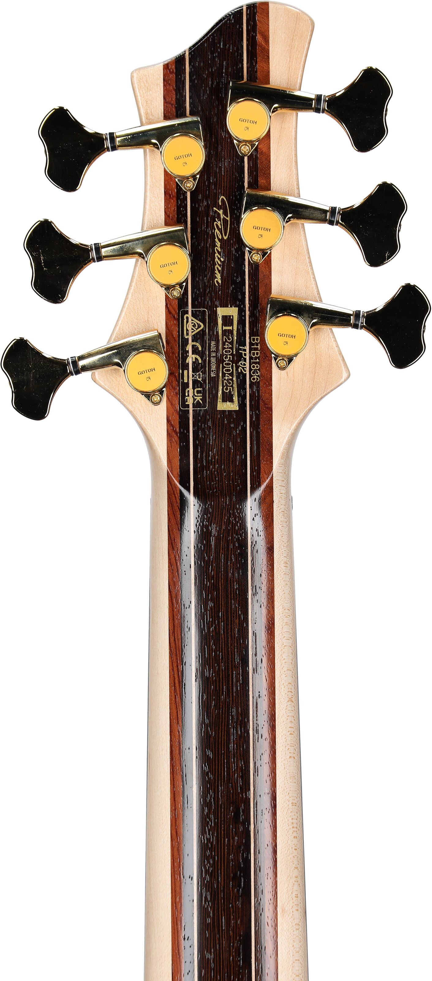Ibanez BTB1836 Premium Electric Bass, 6-String (with Gig Bag), Natural Shadow, Serial Number 240500425, Headstock Straight Back