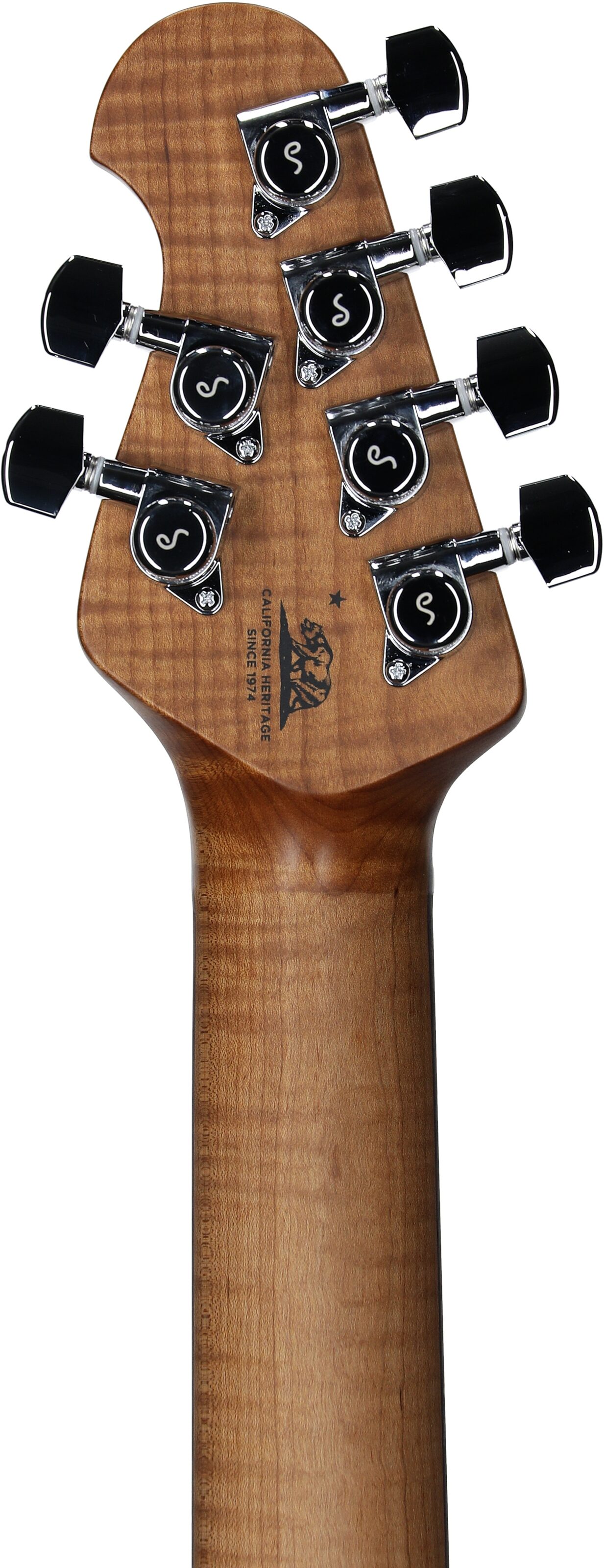 Ernie Ball Music Man Maple Top Luke 4 HH Electric Guitar (with Gig Bag), Afterburn, Serial Number H08890, Headstock Straight Back