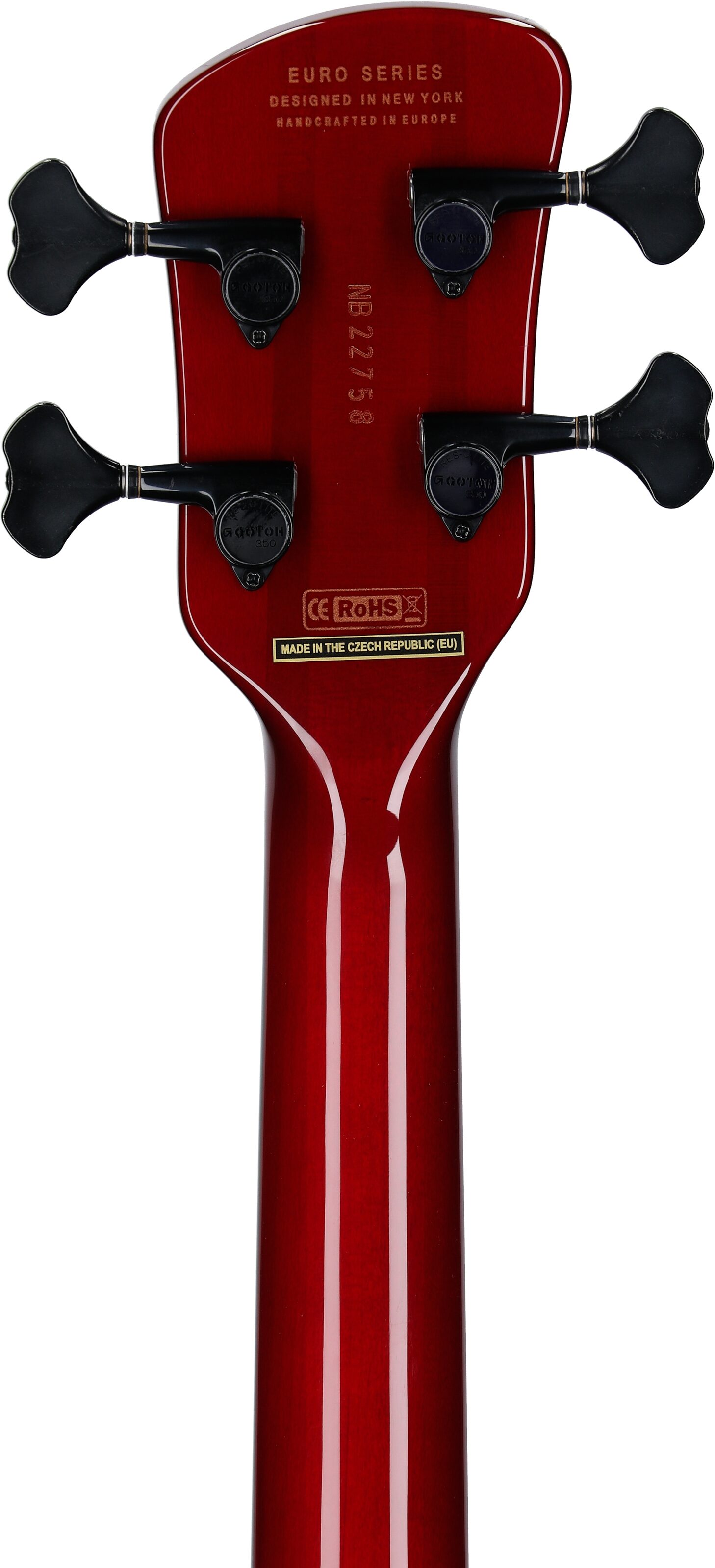 Spector Euro 4 Custom Electric Bass (with Gig Bag), Natural Red Burst Gloss, Serial Number NB22758, Headstock Straight Back