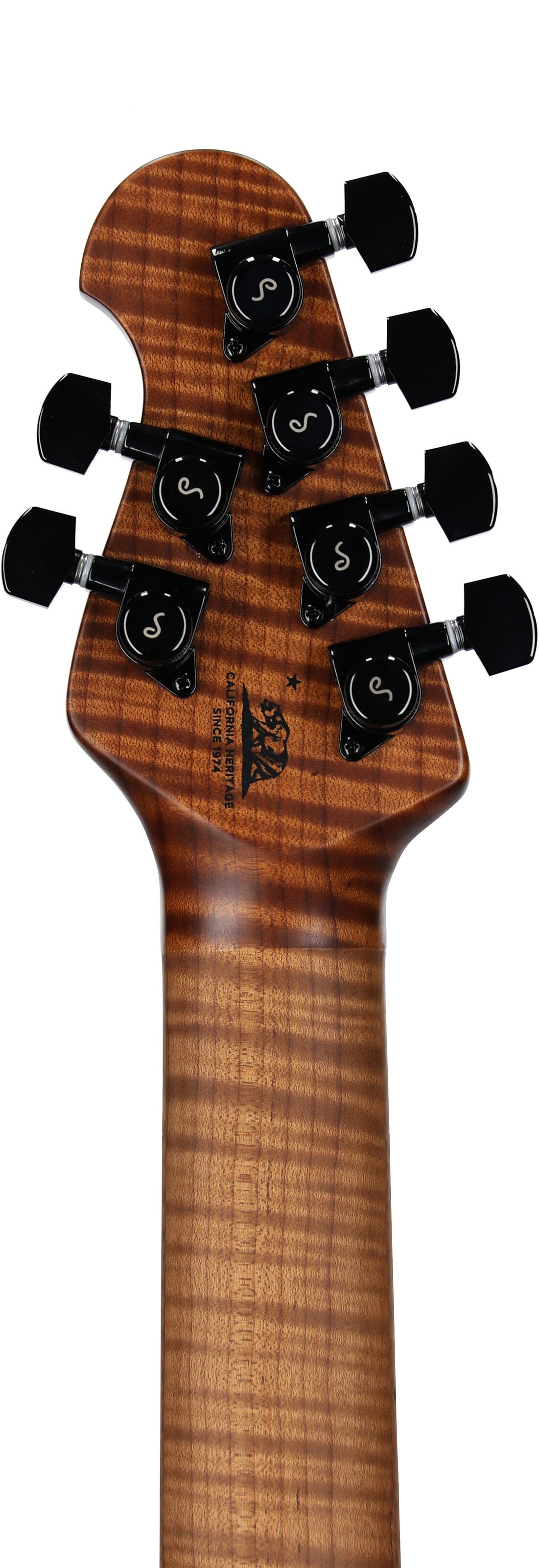 Ernie Ball Music Man John Petrucci JP15 Electric Guitar (with Case), Amber Waves Flame, Serial Number H08478, Headstock Straight Back