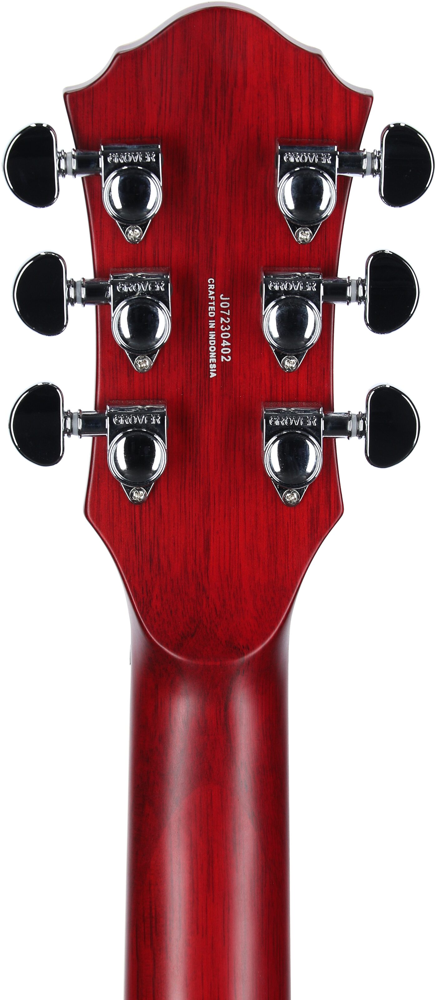Michael Kelly Patriot Decree SB Slim Body Open Pore Electric Guitar, Transparent Red, Headstock Straight Back