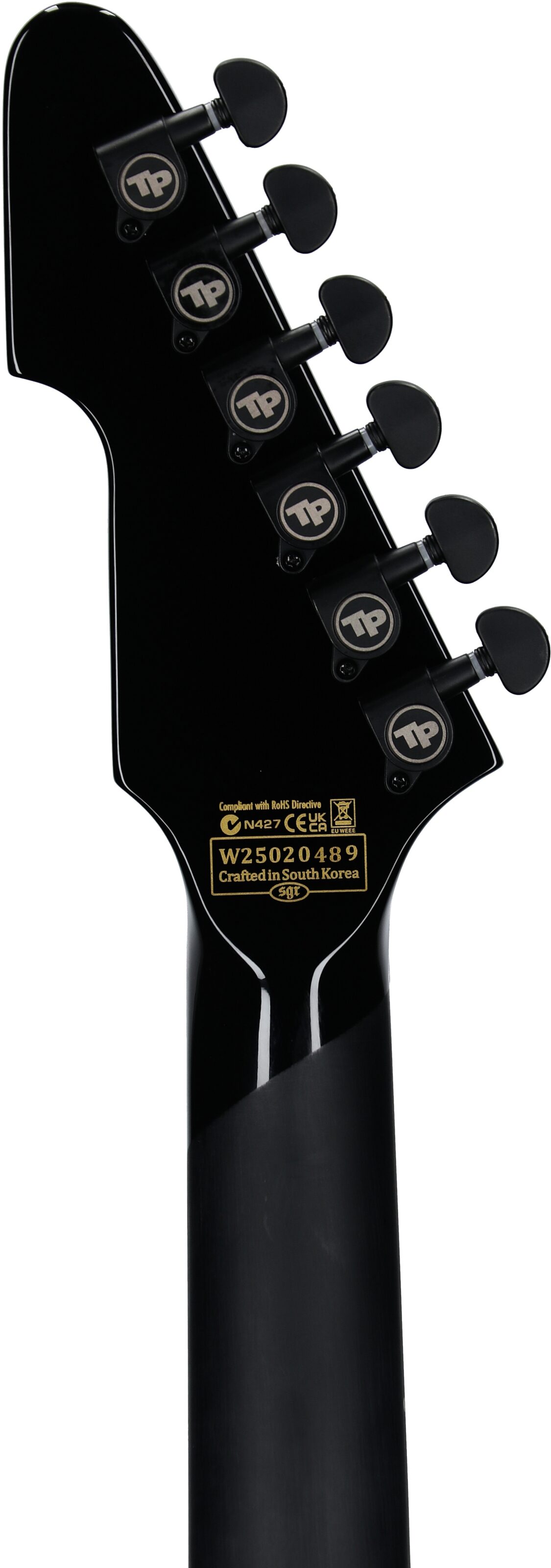 Schecter E-1 FR Przym Palladium Electric Guitar, Gloss Black, Headstock Straight Back