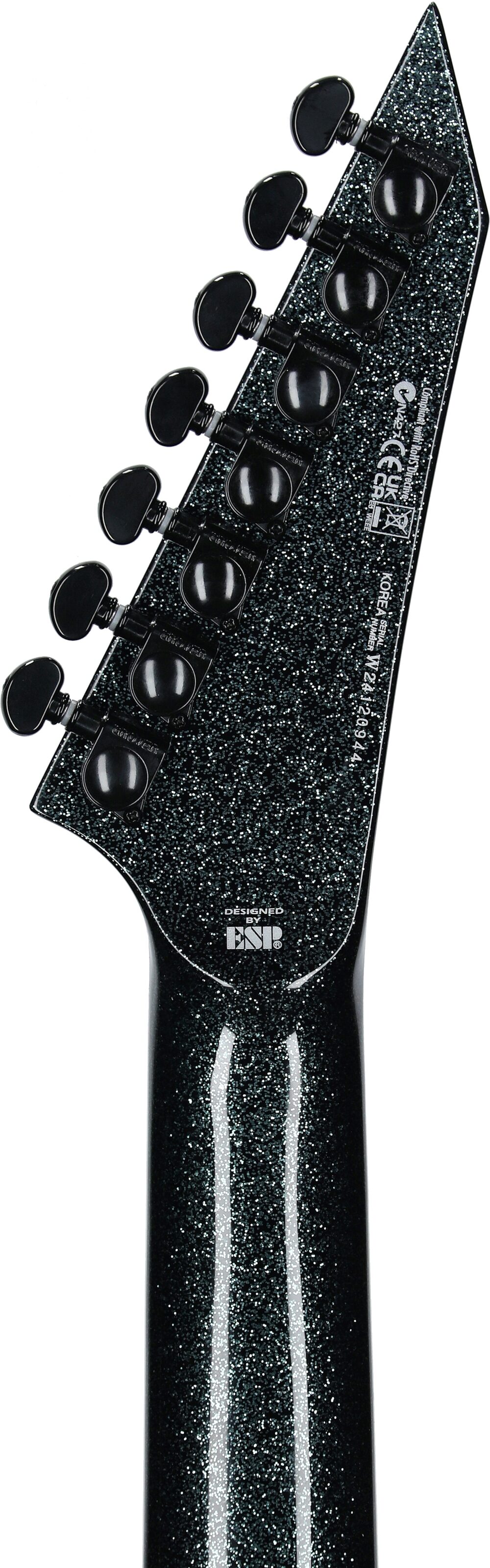 ESP LTD Deluxe M-1007 Baritone EverTune Electric Guitar, 7-String, Granite Sparkle, Headstock Straight Back