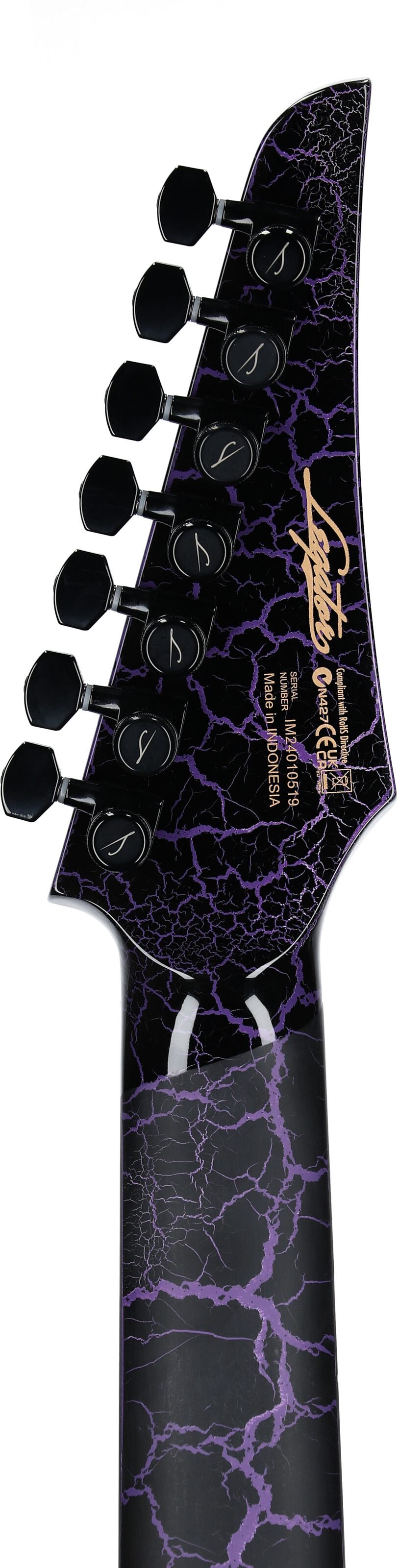 Legator Ninja 7 Floyd Rose Electric Guitar, 7-String, Purple Crackle, Headstock Straight Back