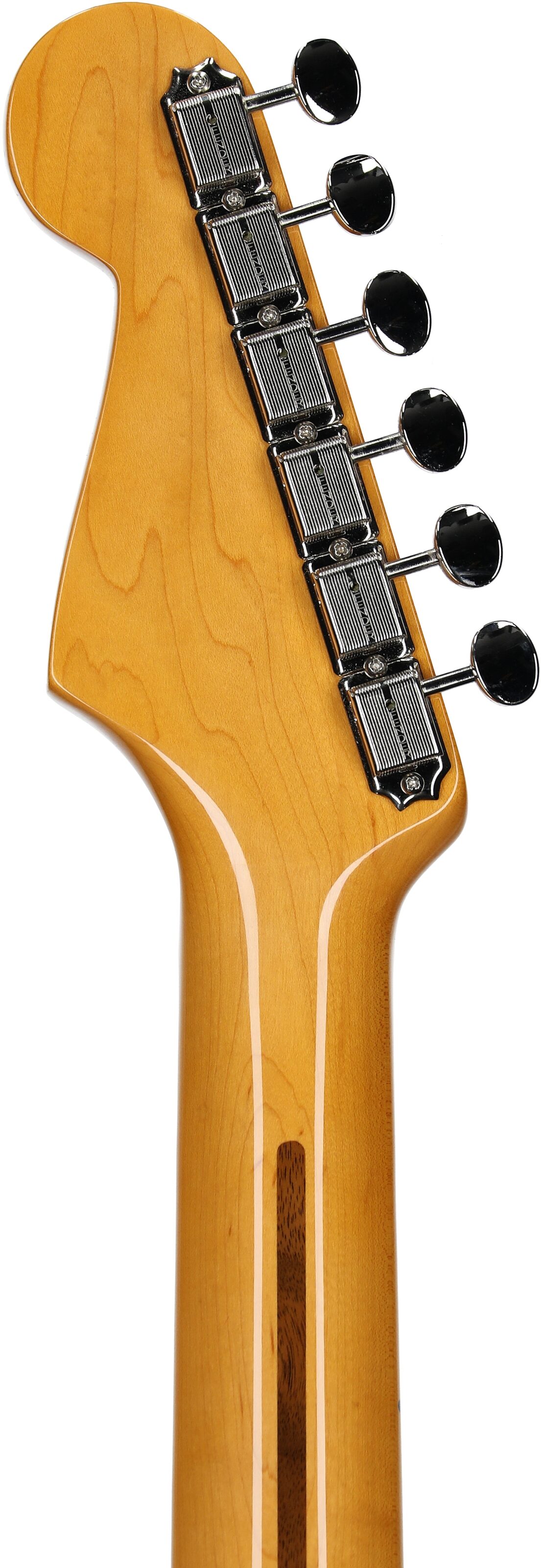 Fender American Vintage II 1957 Stratocaster Electric Guitar, with Maple Fingerboard (and Case), Black, Headstock Straight Back