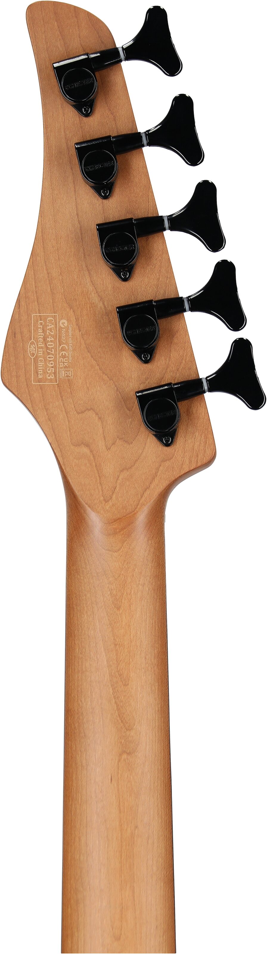Schecter C-5 Standard Electric Bass, 5-String, Tobacco Burl, Headstock Straight Back